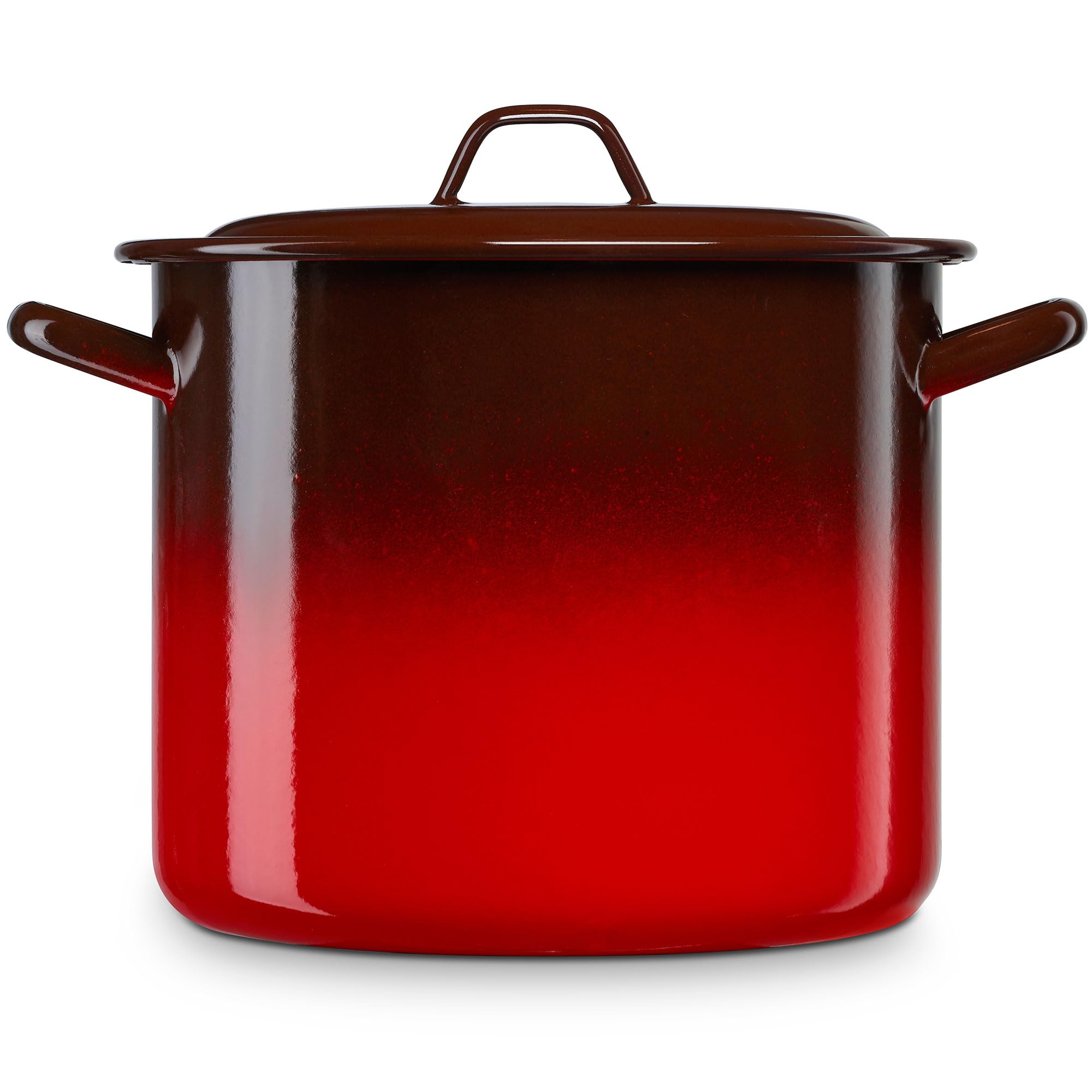 briebe Pentola alta cucina a induzione 24 cm, casseruola 9 L grande con coperchio in acciaio smaltato vetrificato, adatta piano cottura, fuoco, gas, forno, Ignea vintage rosso