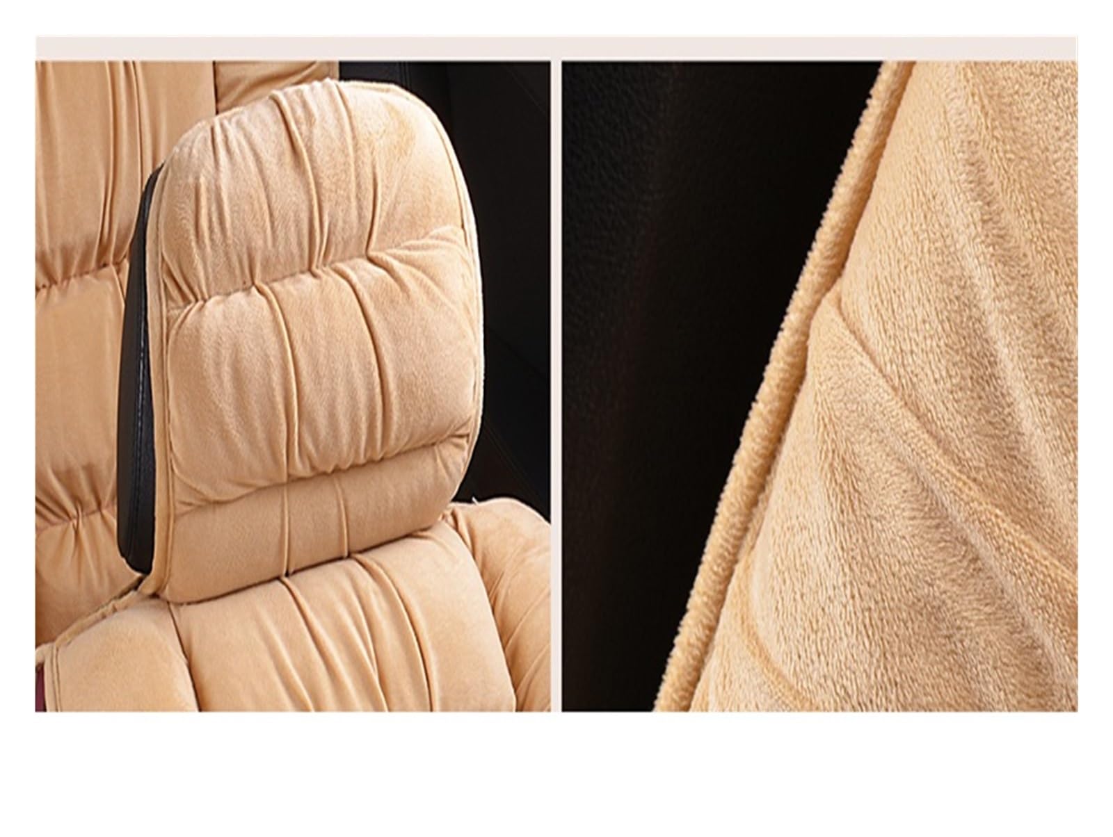 Autostoelhoezen Leer Pluche Autostoelhoes Universeel Winter Warm Kussen Voor- en Achterrug Met Rugleuning Autostoel Beschermer Pad. (Kleur : Beige