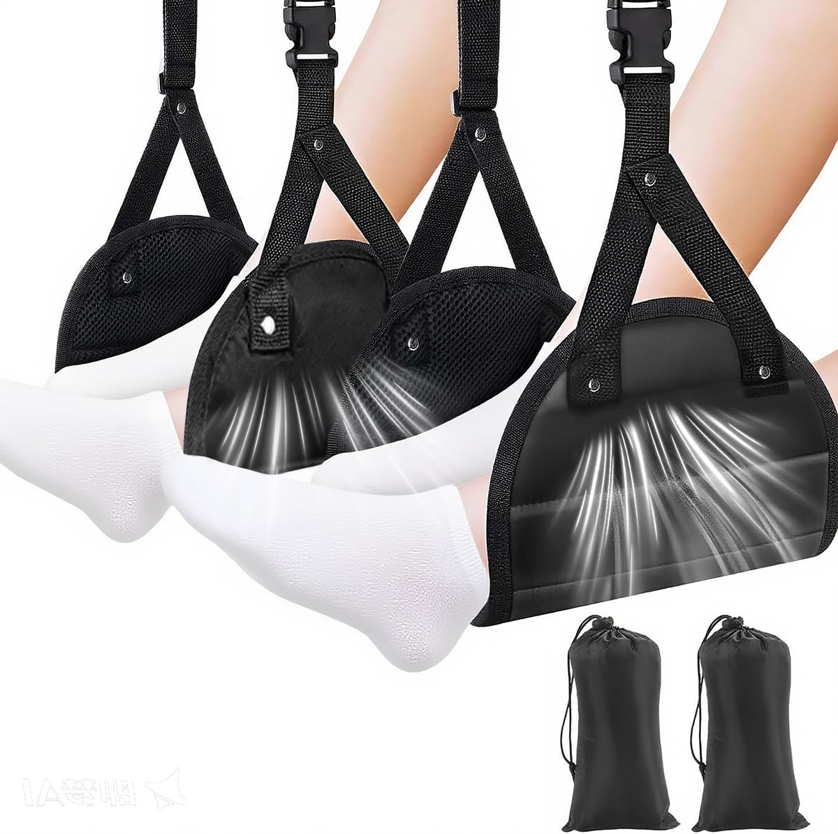 2 x Airplane Foot Pegs, Adjustable Foot Pegs for Aircraft, Portable for Travel, Adjustable in Height, Comfortable and Practical. Suitable for Travel, Long Journeys, Office