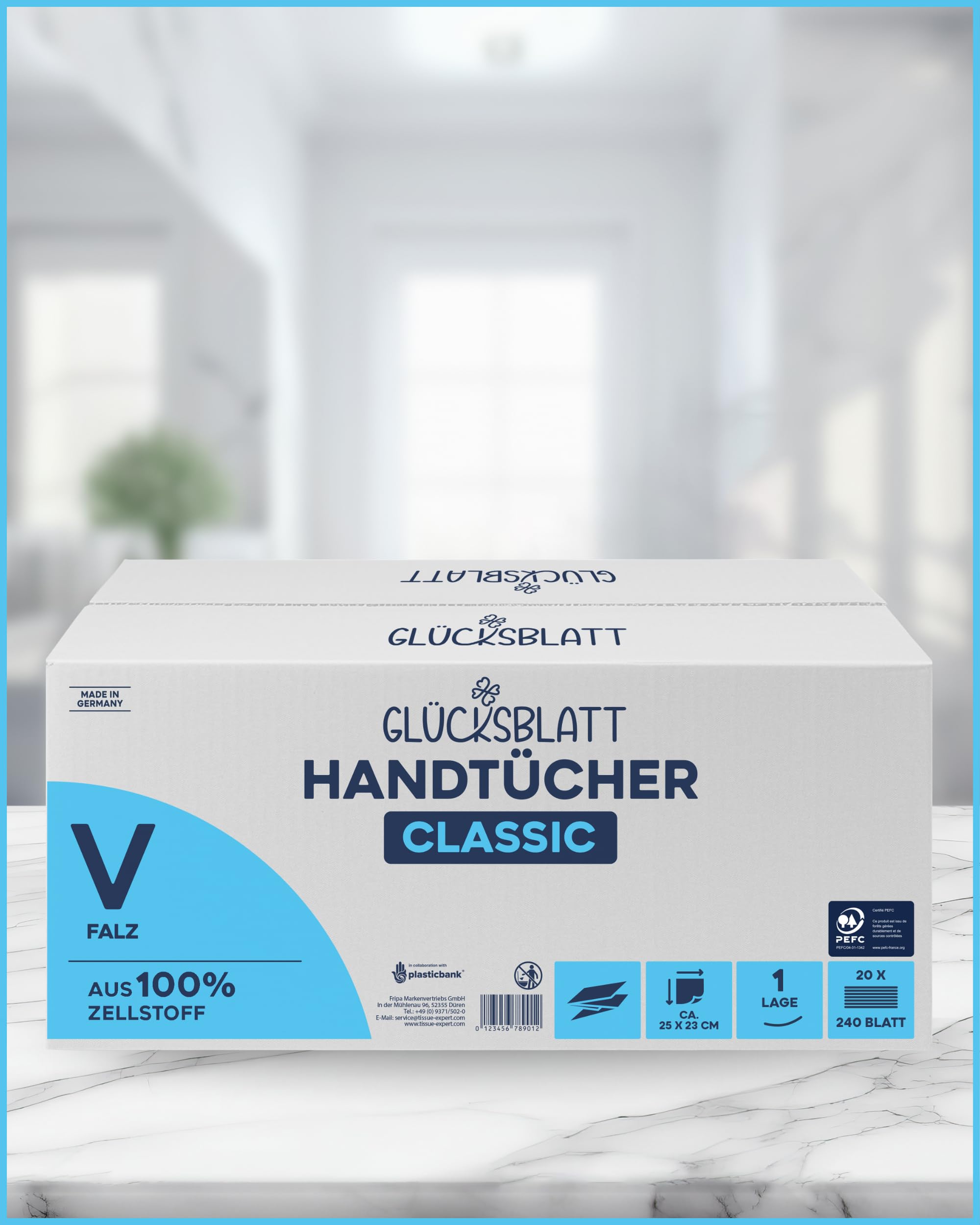 Glücksblatt Papierhandtücher 1-lagig | 4800 Blatt | 25x23cm V-Falz weiß