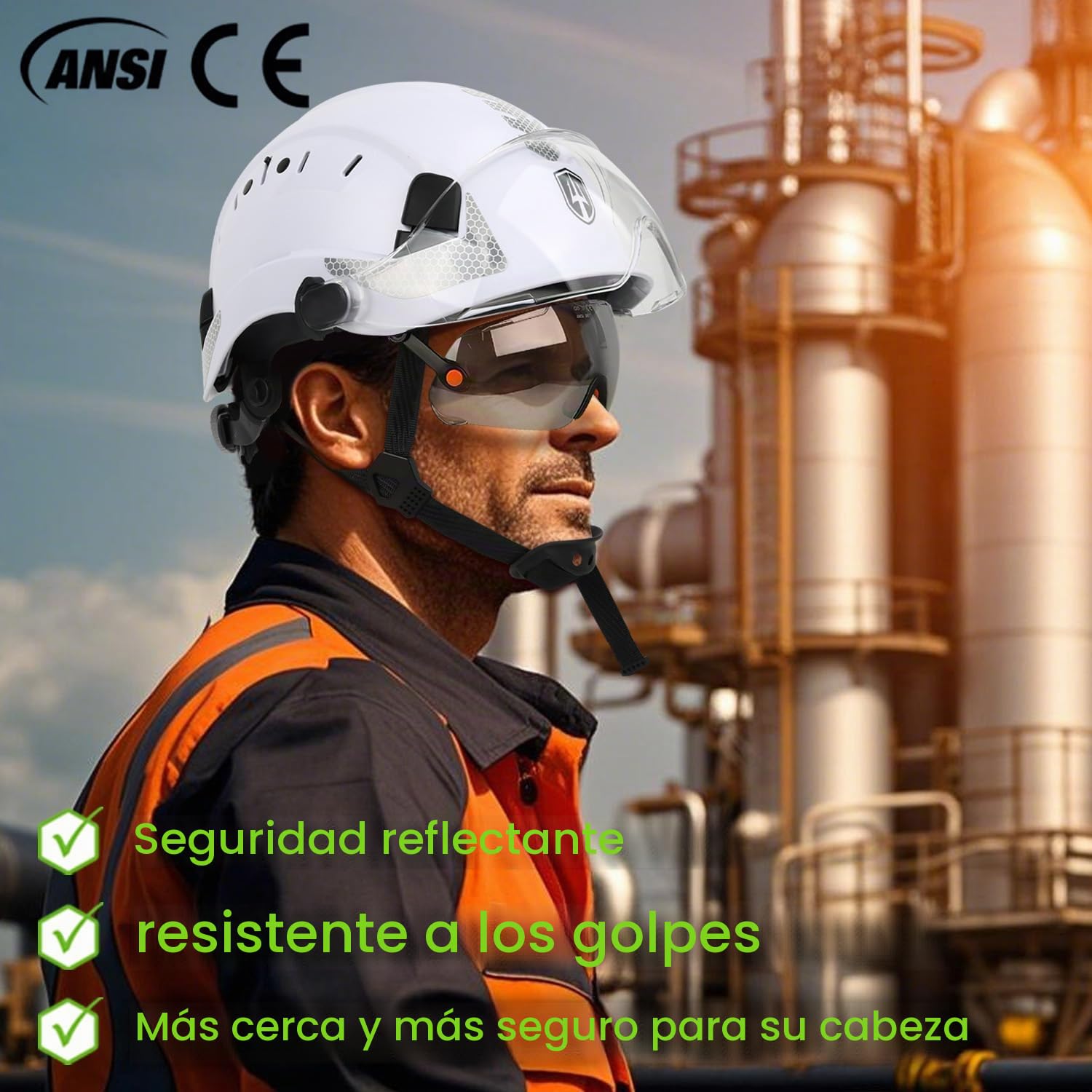 GREEN DEVIL Casco de seguridad industrial EN397 EN166 con visera transparente y teñida doble visera