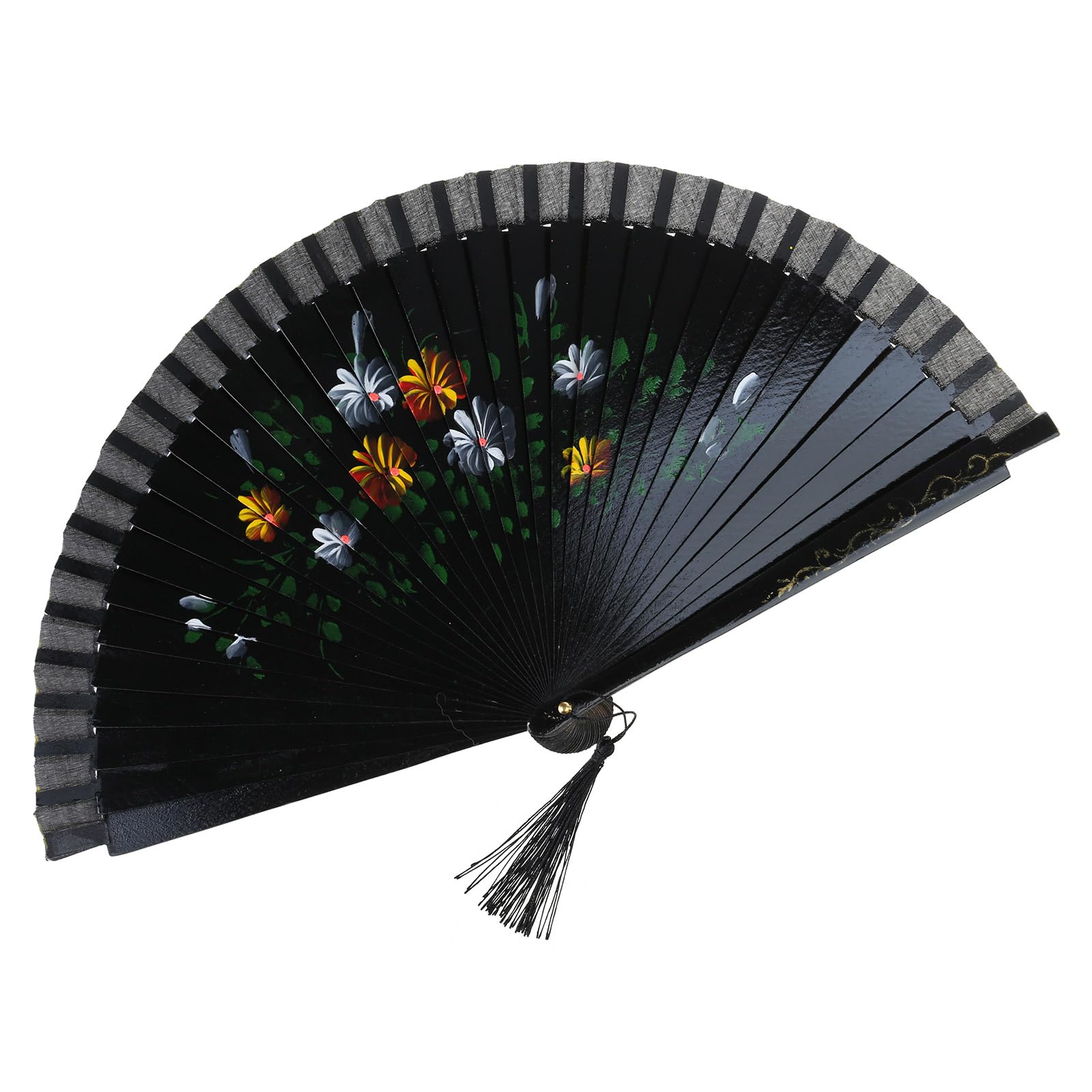 ZWWAAZHF Flamenco, Double Pattern Handheld Spanish Dancing Fan with Flower Artwork Silk Folding Decorative Folding