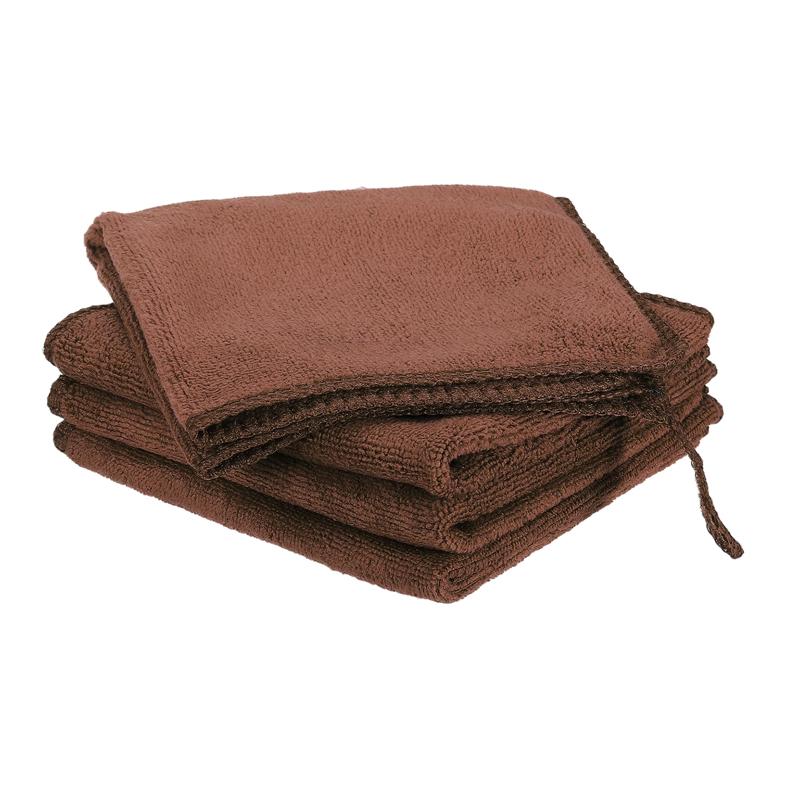 sourcing map 4 Pack Microfiber Cleaning Cloth, 8" x 8" Multi-Functional Cleaning Towels Reusable Absorbent Rags with Hook for Car Wash Kitchen Household Window Clean, Brown