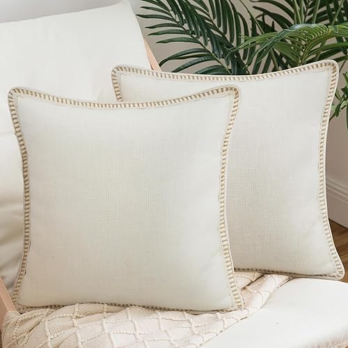 Merrycolor Juego de 2 fundas de almohada decorativas de granja de 18 x 18 pulgadas, fundas de almohada beige texturizadas, fundas de almohada de