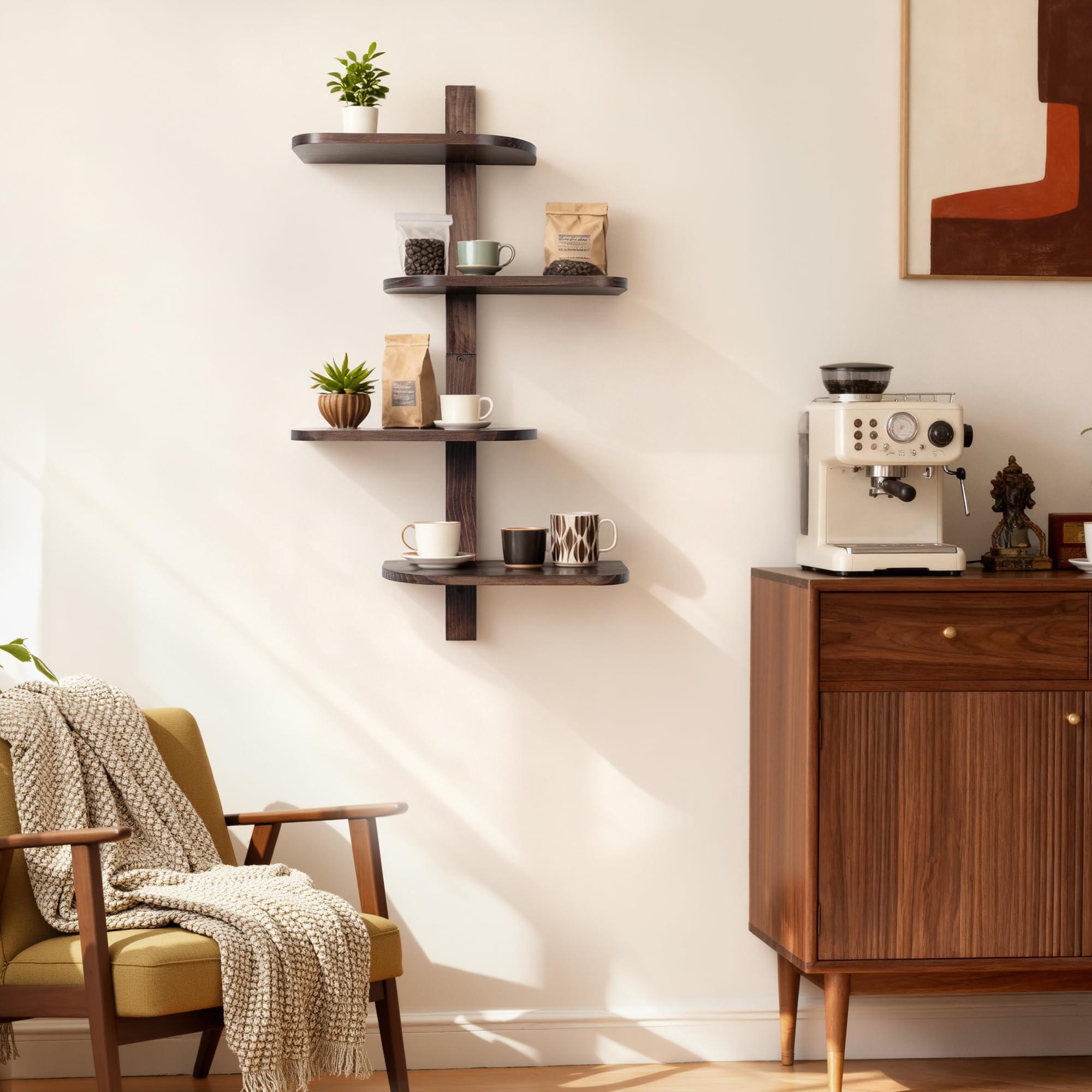 Afuly Estantería Pared, Baldas Flotantes Pared Madera de 4 Niveles Nogal | 35cm Estanteria Flotante Pared, Repisas de Pared, Almacenaje, Decoración, Baldas de Madera para Fotos, para Salón, Dormitorio