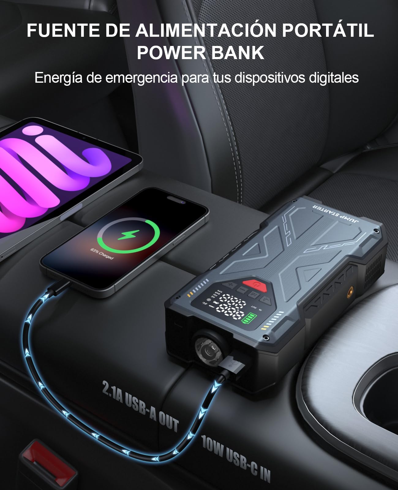 Avviatore di emergenza per auto, 8000 A, con compressore da 150 PSI, batteria da 12 V, per tutte le benzine/diesel da 10 l, con display a LED e cavo di avviamento, da donna
