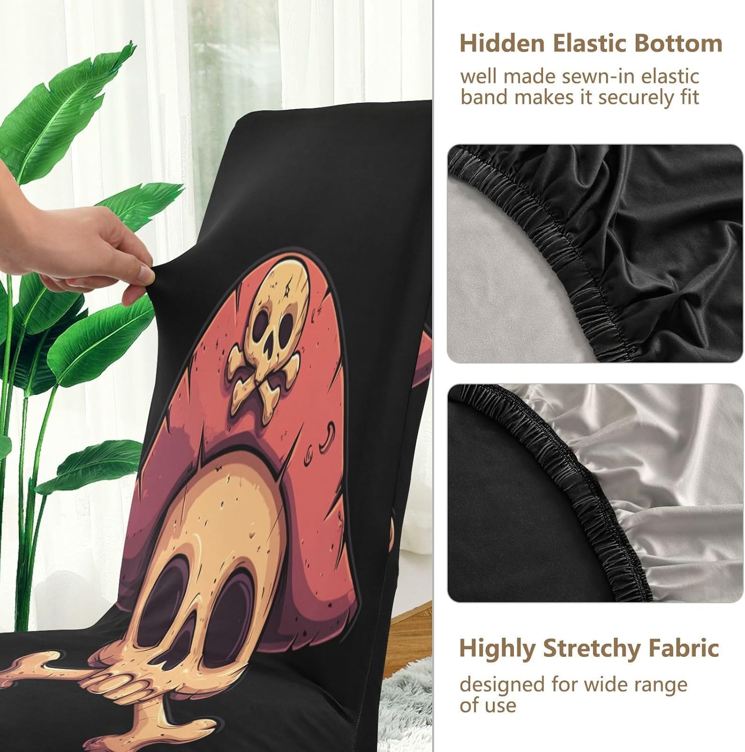 ALAZA Chair Covers for Dining Room, Cartoon Pirate Skull with Bones on The Black Stretch Chair Cover Sets Chair Protector Removable Washable for Ktichen Restaurant Hotel