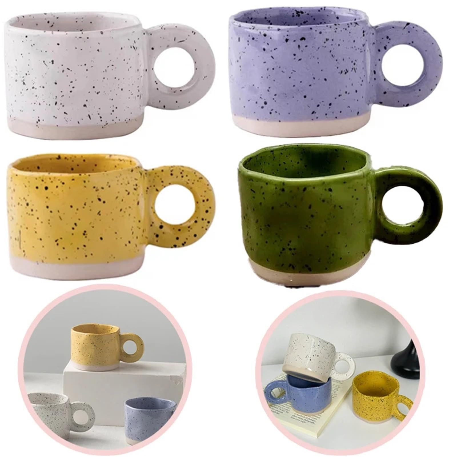 Tazze Mug Tazza in ceramica con manico, tazza da caffè, latte in porcellana fatta a mano, cioccolata calda in, coppia di tazze impugnatura(Yellow)