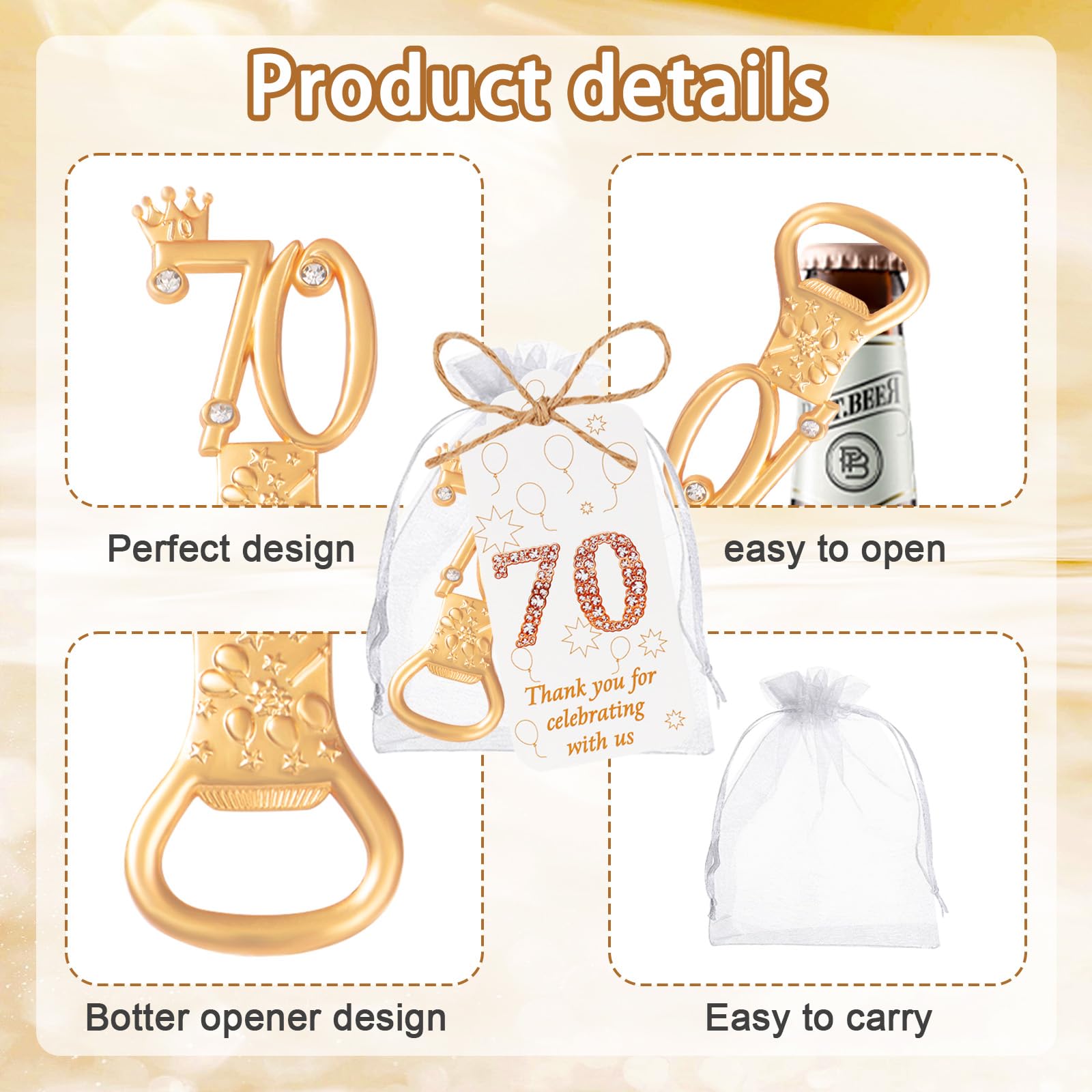 60 Stück Partygeschenke zum 60. Geburtstag, Flaschenöffner-Set, goldener Flaschenöffner, Geburtstag, personalisierbar, Partyzubehör, 60. Hochzeitstag, Souvenirs für Gäste