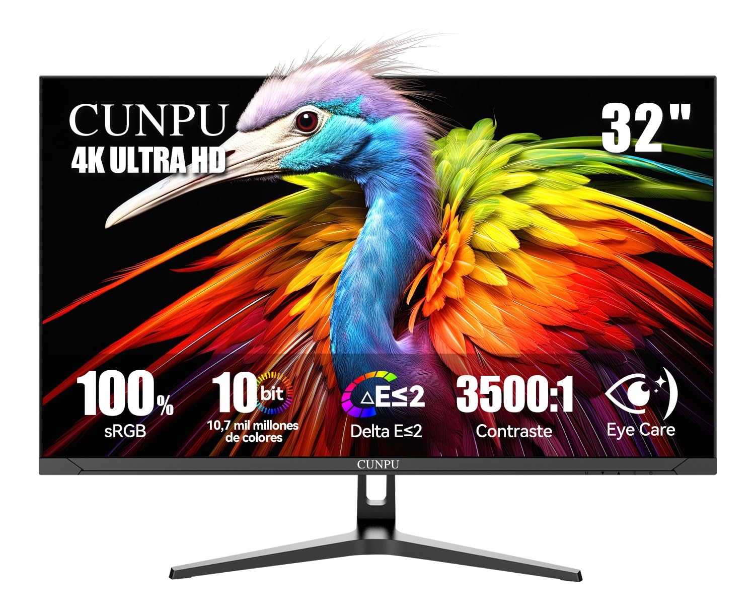 CUNPU Monitor 4K UltraHD 32 Pulgadas, SRGB 100%, Adaptive Sync., 2X HDMI2.0 2X DP1.4, 16:9, VESA(100 * 100mm), HDR10, HDMI/DP, Negro