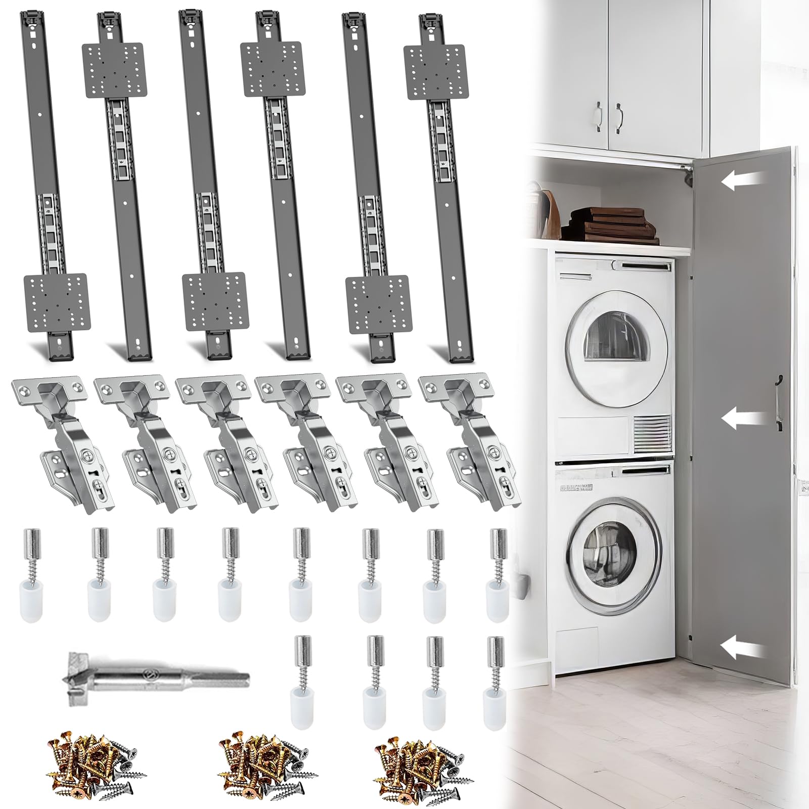 Photo 1 of **only 1** Pisman 24 Inch Pocket Door Slides 6 PCS, Complete Hidden Sliding Hardware Kit for Inset Cabinet Doors, 45lbs Capacity Space Saving Solution for Bulk Kitchen Pantry and Closet Projects