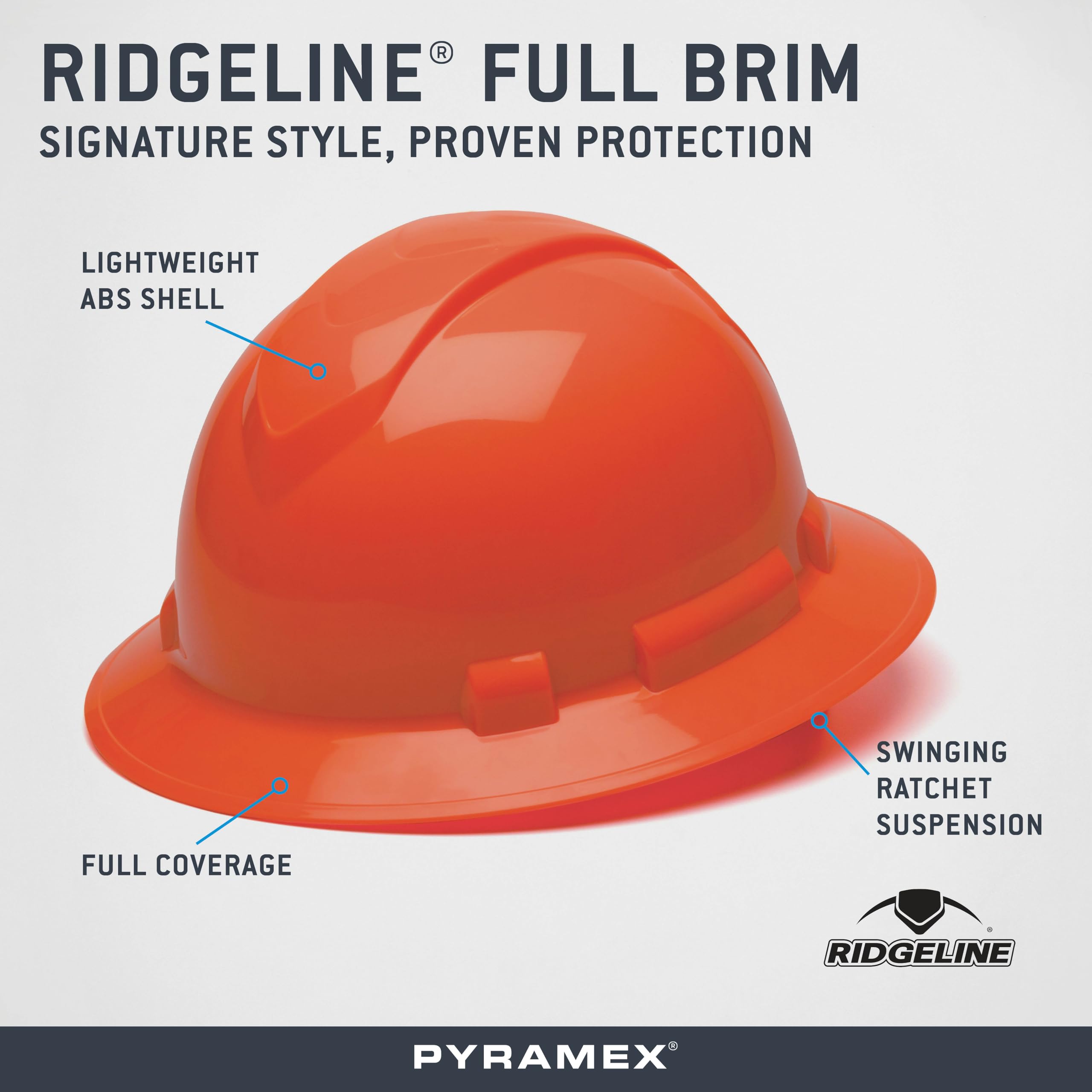 Amazon.com: Pyramex Ridgeline Full Brim Hard Hat 4 Point Ratchet