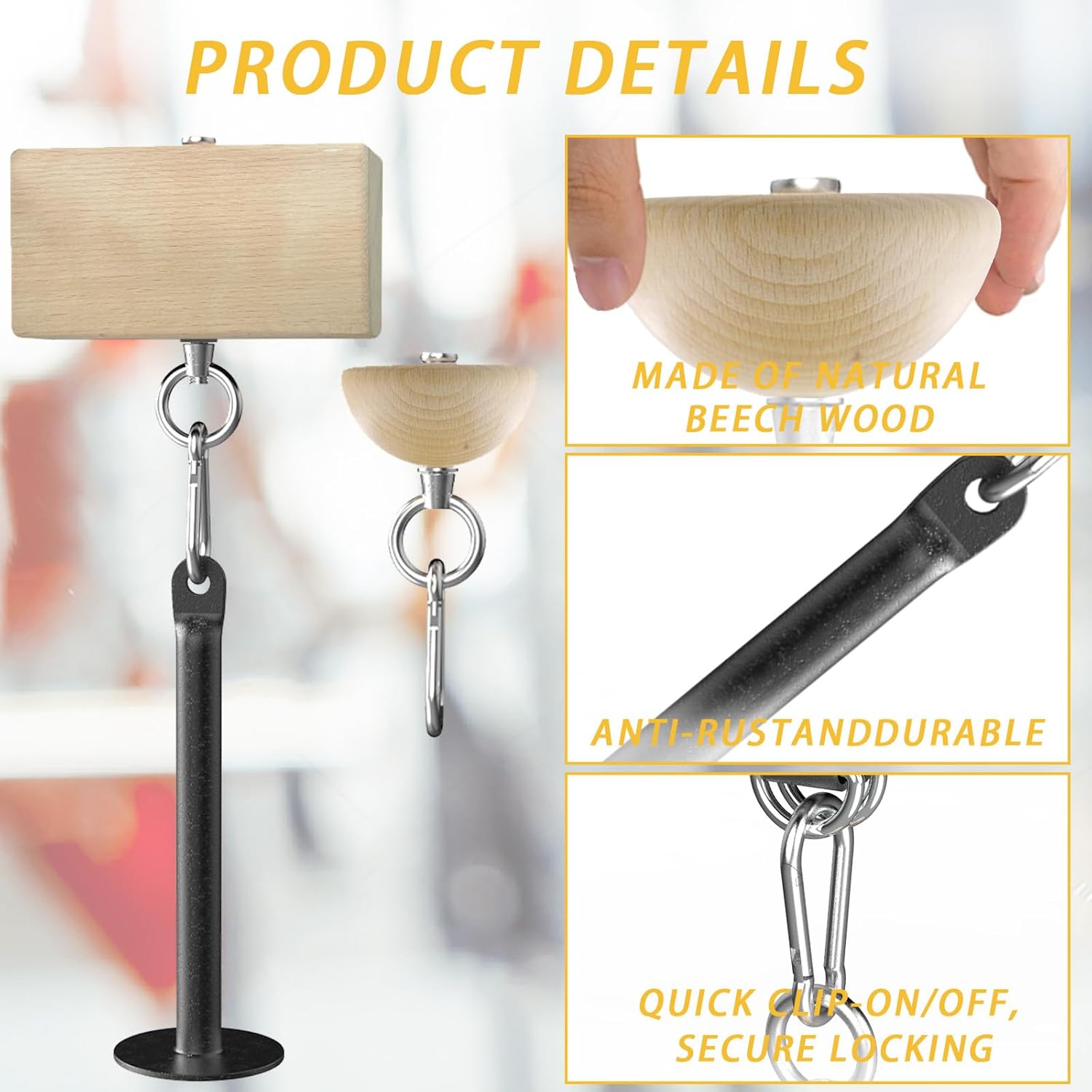 Grip Strength Training Beech Wood Pinch Block & Half-Sphere Ball with Loading Pin – Hand, Finger, Forearm Workout Set for Climbing, Lifting, Fitness Training