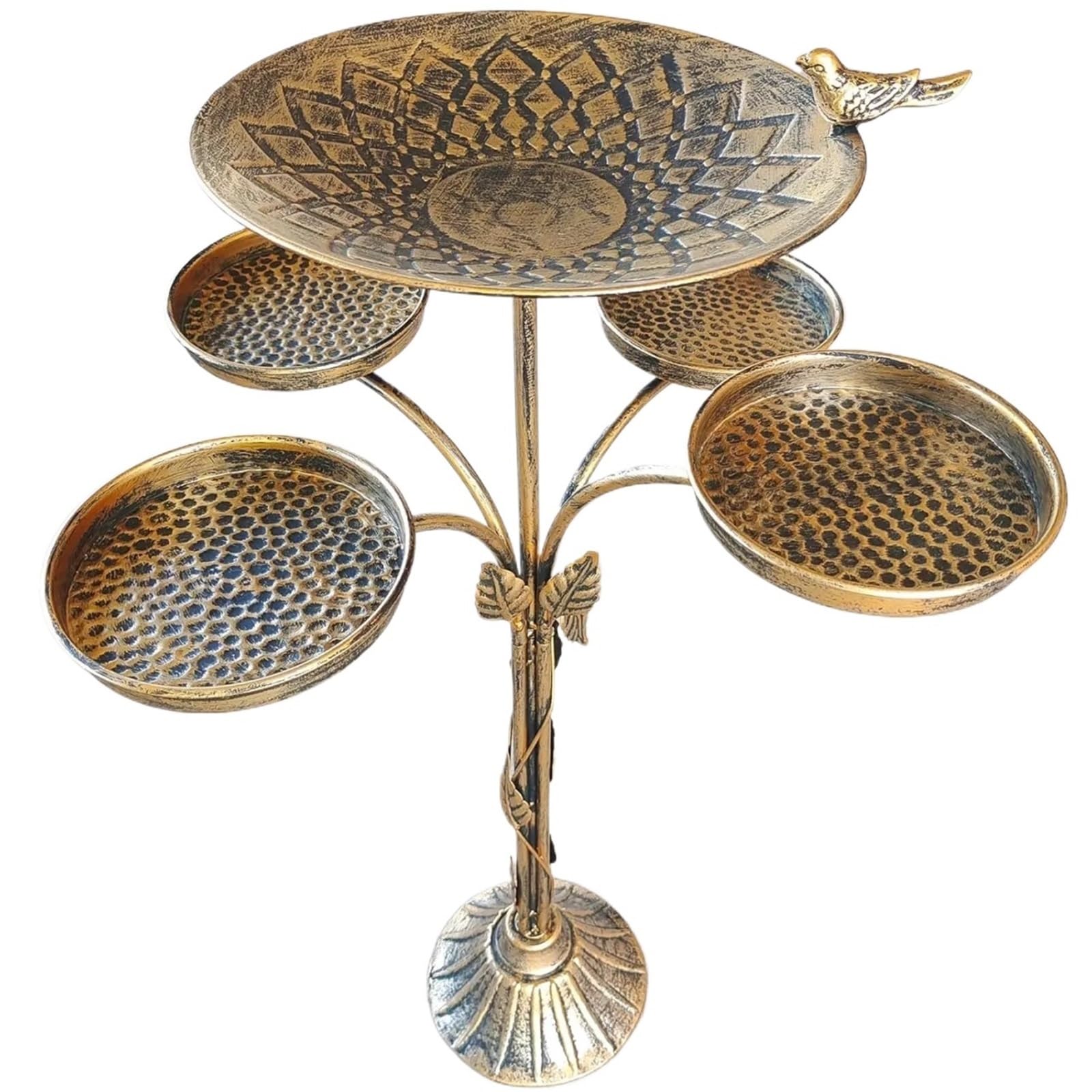 Metal Bebedero pajaros con Pie Baño for pájaros al Aire Libre con Base de Hierro Fundido 33,5 "H | Bandeja de cuenco de alimentación de pájaros de metal, decoración de patio de jardín de baño de pájaros de metal