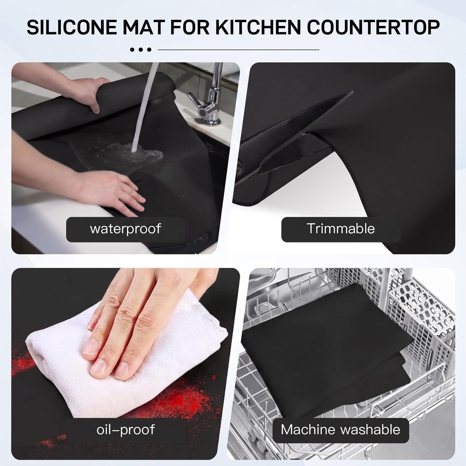 Tapis Silicone Grand 120 x 60 cm, 2 mm Résistant à la Chaleur Tapis Silicone Cuisine, Antidérapant et Antiadhésif, Protege Plan de Travail Cuisine, Pour Plans de Travail de Cuisine