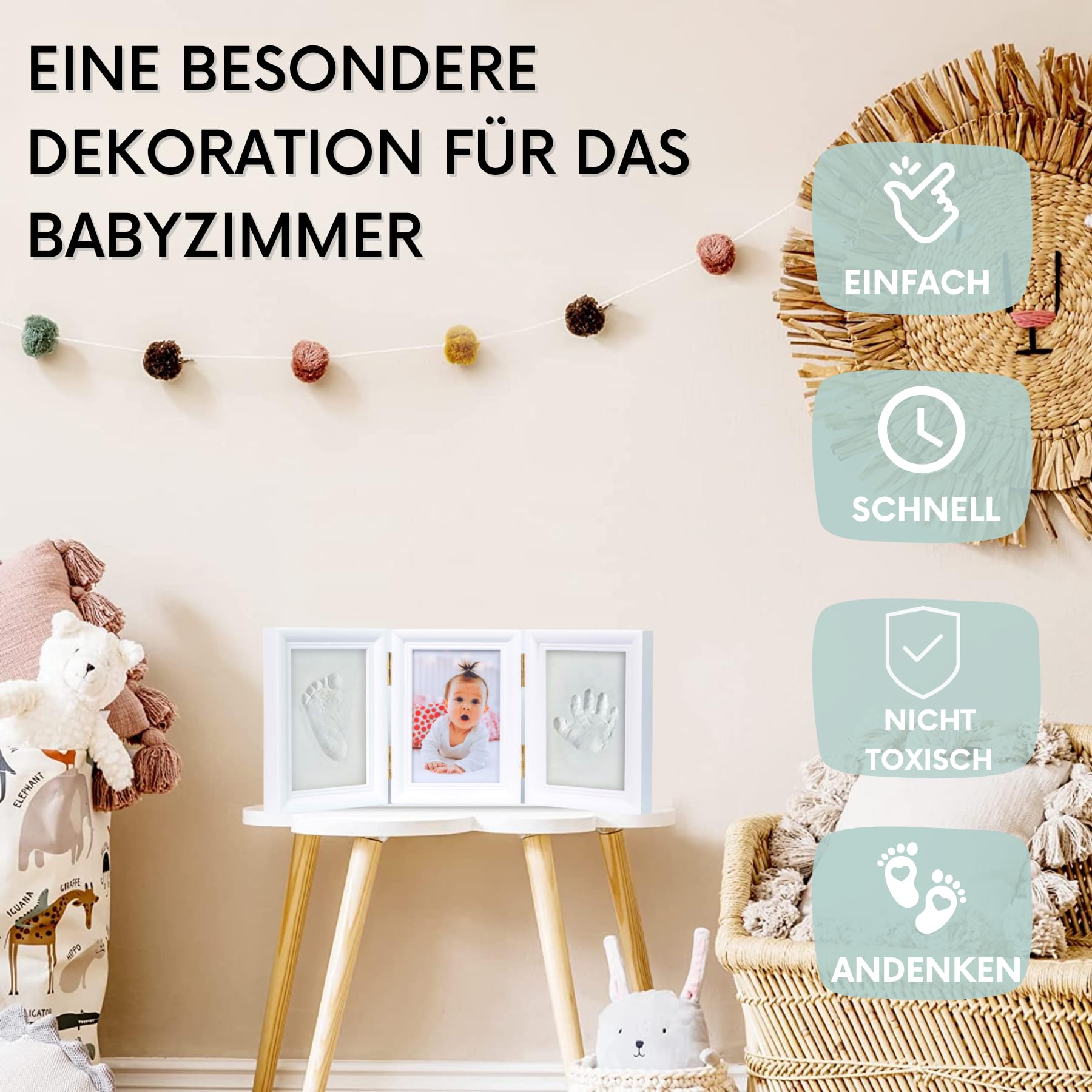 HuBorns - Bilderrahmen Fußabdruck Baby und Anti-Riss-Ton, um ein Einzigartiges Souvenir zu schaffen, Gipsabdruck Baby Hand und Fuß, Baby Geschenk, Fussabdruck Abdruckset (Ton)