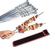 Profi BBQ Edelstahl Grillspieße, Extra Breit: 1 cm und Extra Stark 2 mm Dicke (10 St, 50cm) Fleischspieße, Schaschlikspieße Mangal Schampura Spieße Skewers Schaschlik Kebap Spiesse Grillspiesse 10 50 cm