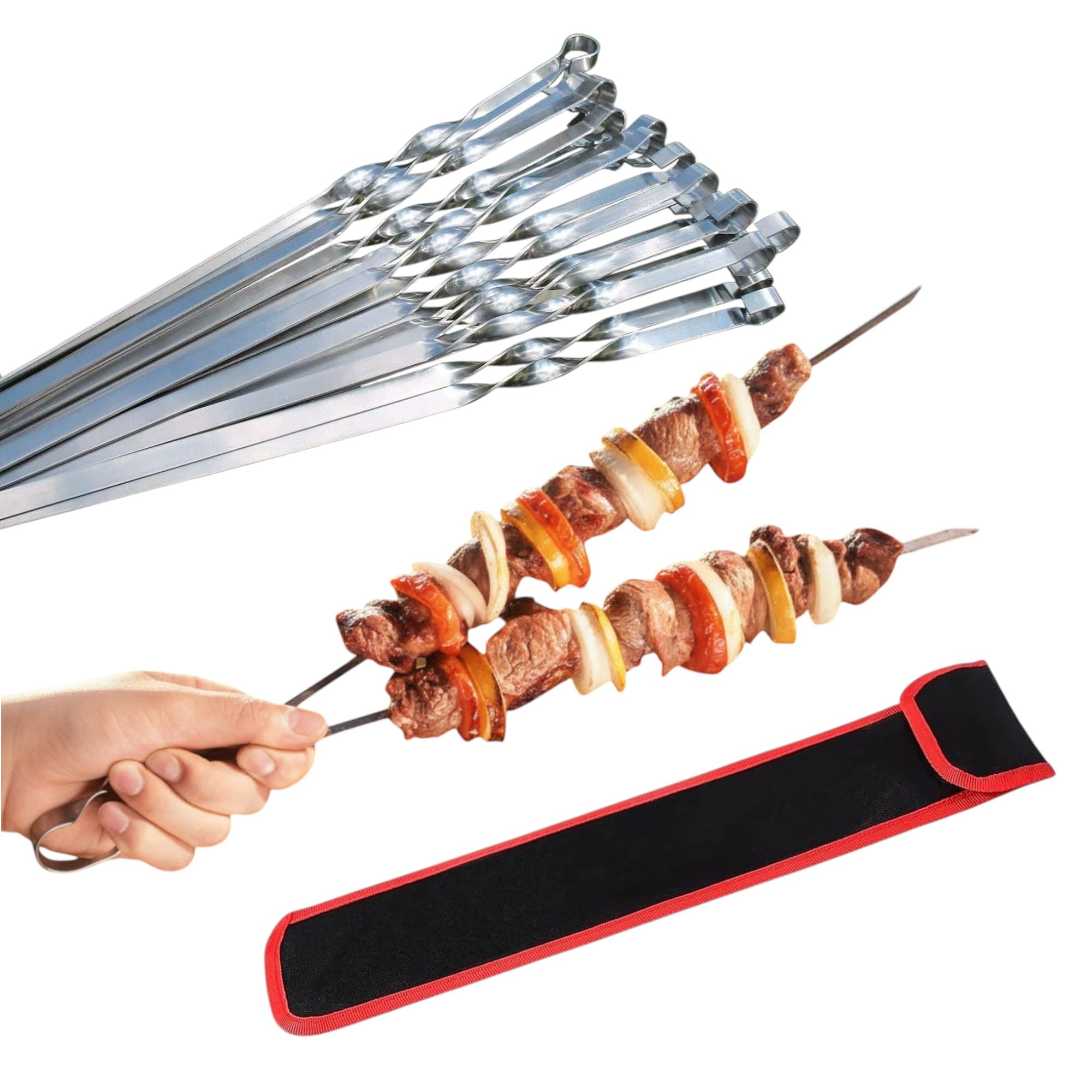 Gmmh Silver Professional Bbq Stainless Steel Barbecue Skewers Extra Wide 1 Cm And Extra Strong 2 Mm Thick (Pack Of 10, 50 Cm)