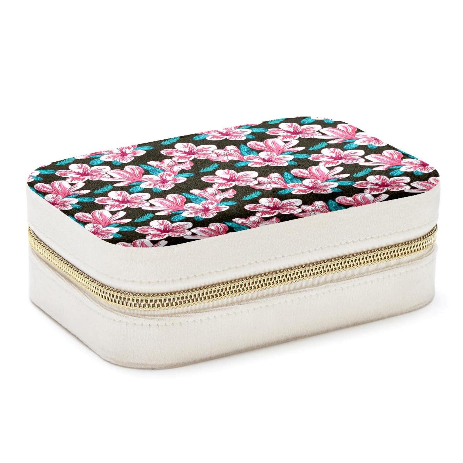 Boîte à bijoux de voyage portable à fleurs tropicales noires pour bagues