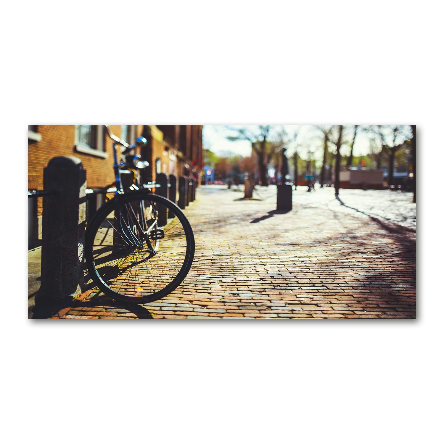 Photo panoramique sur verre 120x60 pour salon et cuisine motif vélo à Amsterdam brun