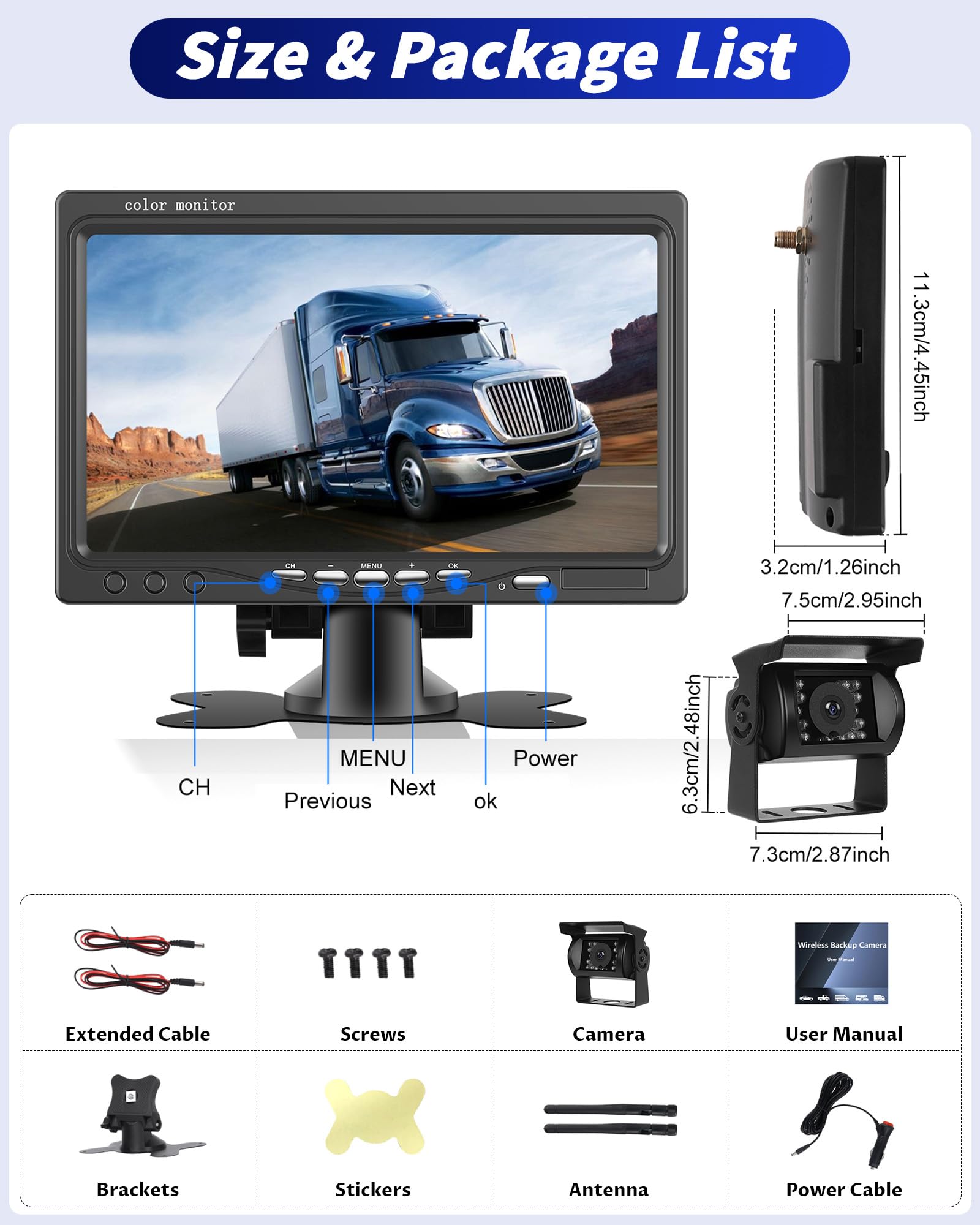 OiLiehu Digital Inalámbrica Cámara Visión Trasera, 1080P AHD Cámara Visión Trasera con Advertencia Punto Ciego,Cámara Visión Nocturna por Infrarrojos IP68,Cámara Marcha Atrás Inalámbrica con 7"monitor