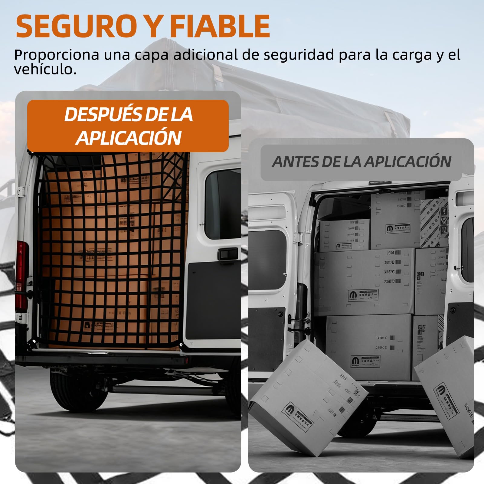 Red de carga con 4 correas ajustables para asegurar la carga en remolques de camionetas. Apto para furgonetas, Ducato, Boxer, Jumper, Opel Movano, Ford Transit, Mercedes-Benz