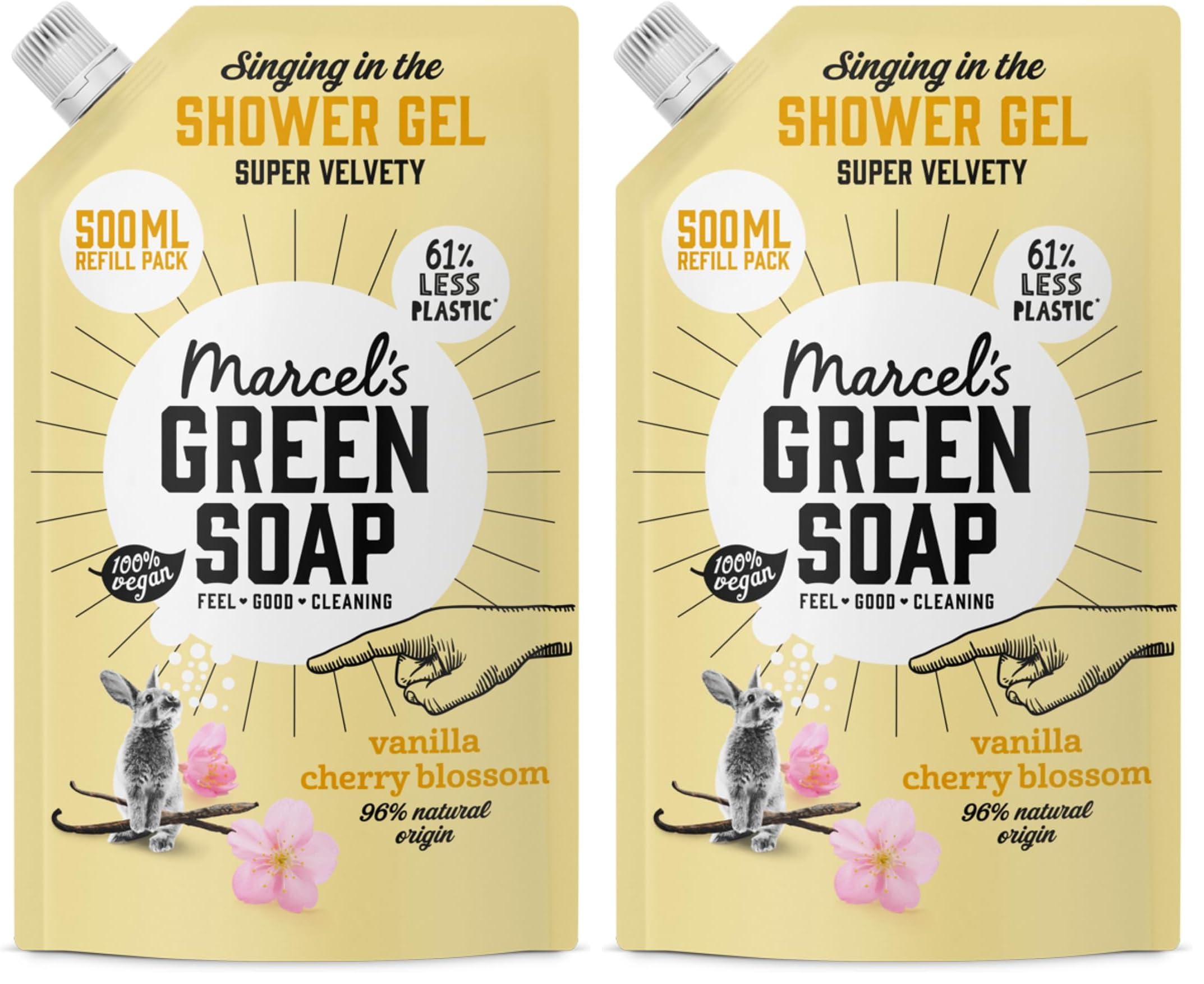Marcel's Green Soap - Duschgel Nachfüllpack Vanille & Kirschblüte - Waschlotion - Umweltfreundlich - Vegan - 98% Biologisch abbaubar - 500 ml (Packung mit 2)