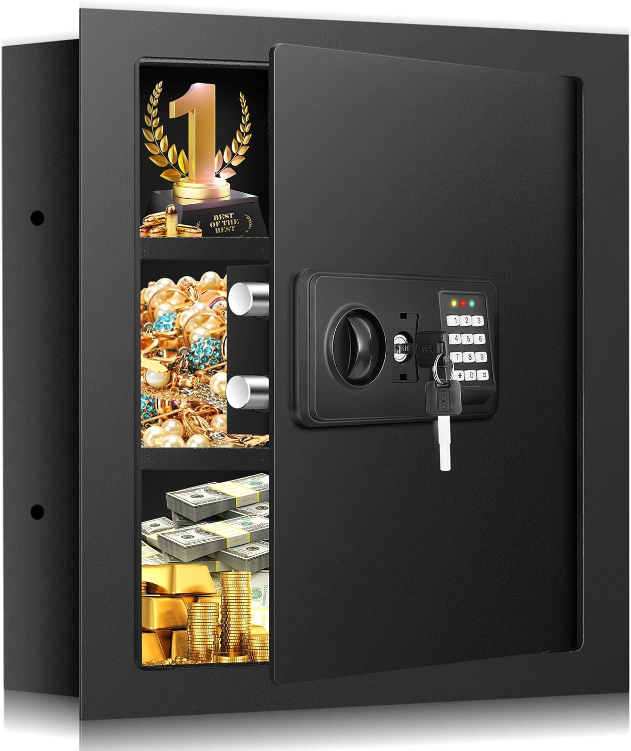 17.72" Tall Wall Safes Between the Studs Fireproof with Hidden Bottom Compartment, Heavy Duty