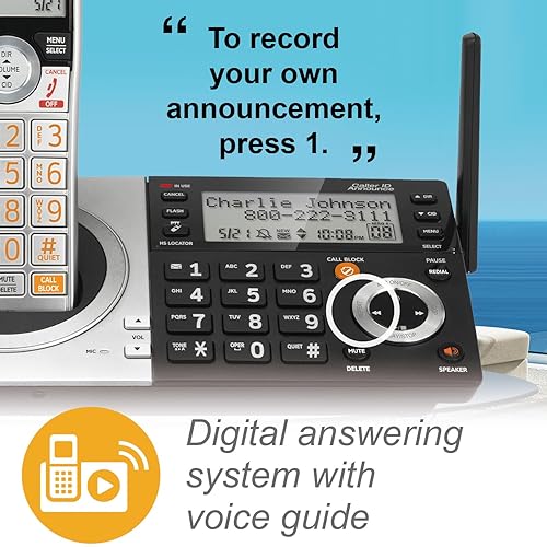 Miniatura 3 de AT&T CL83407 DECT 6.0 - Teléfono inalámbrico de 4 auriculares para el hogar con base de teclado dual, contestador, bloqueo de llamadas,