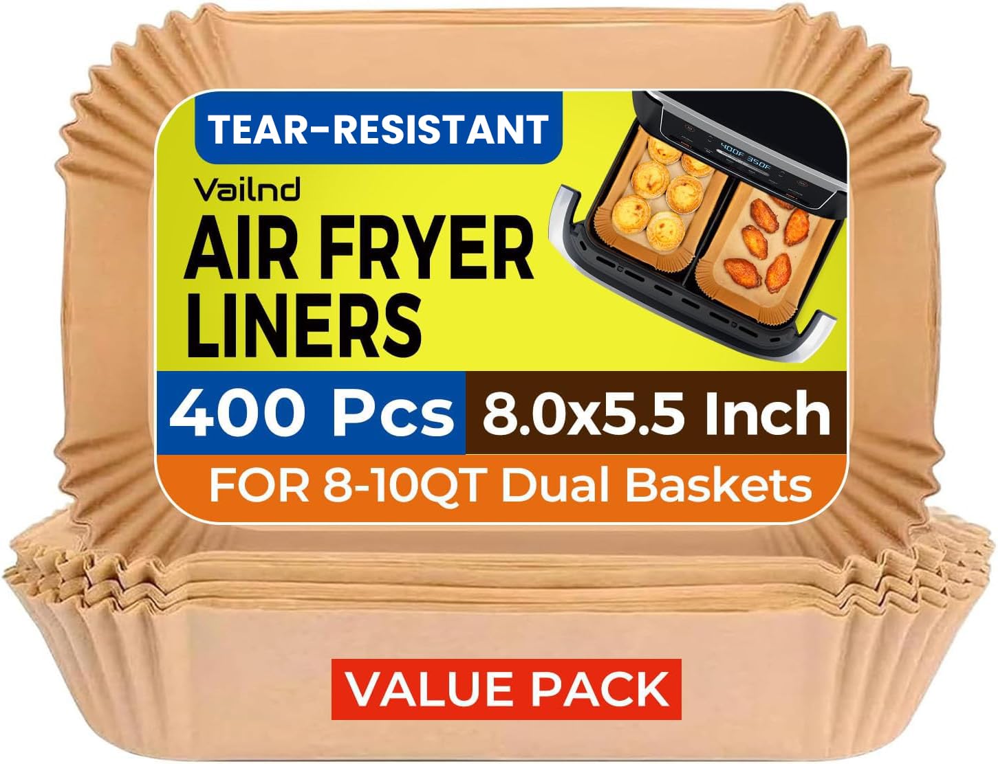 400Pcs Air Fryer Liners Disposable for Dual Basket 8x5 5 Inch Parchment Paper Sheets Rectangular Baking Liners for