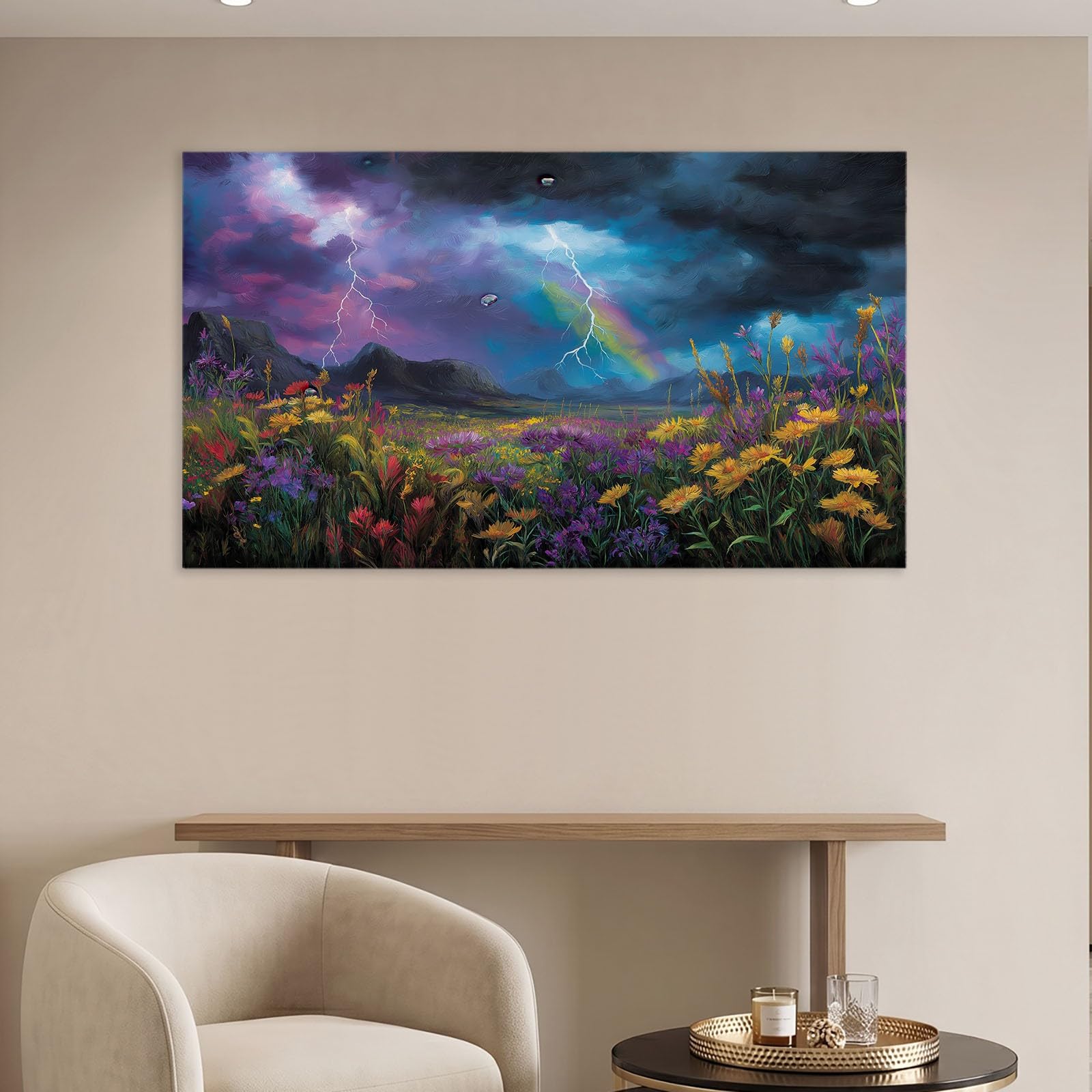 Generisch Cuadro de pared con marco de 140 x 70 cm, diseño de flores, color negro, impresión de alta definición, marco de madera maciza, fácil montaje, versátil