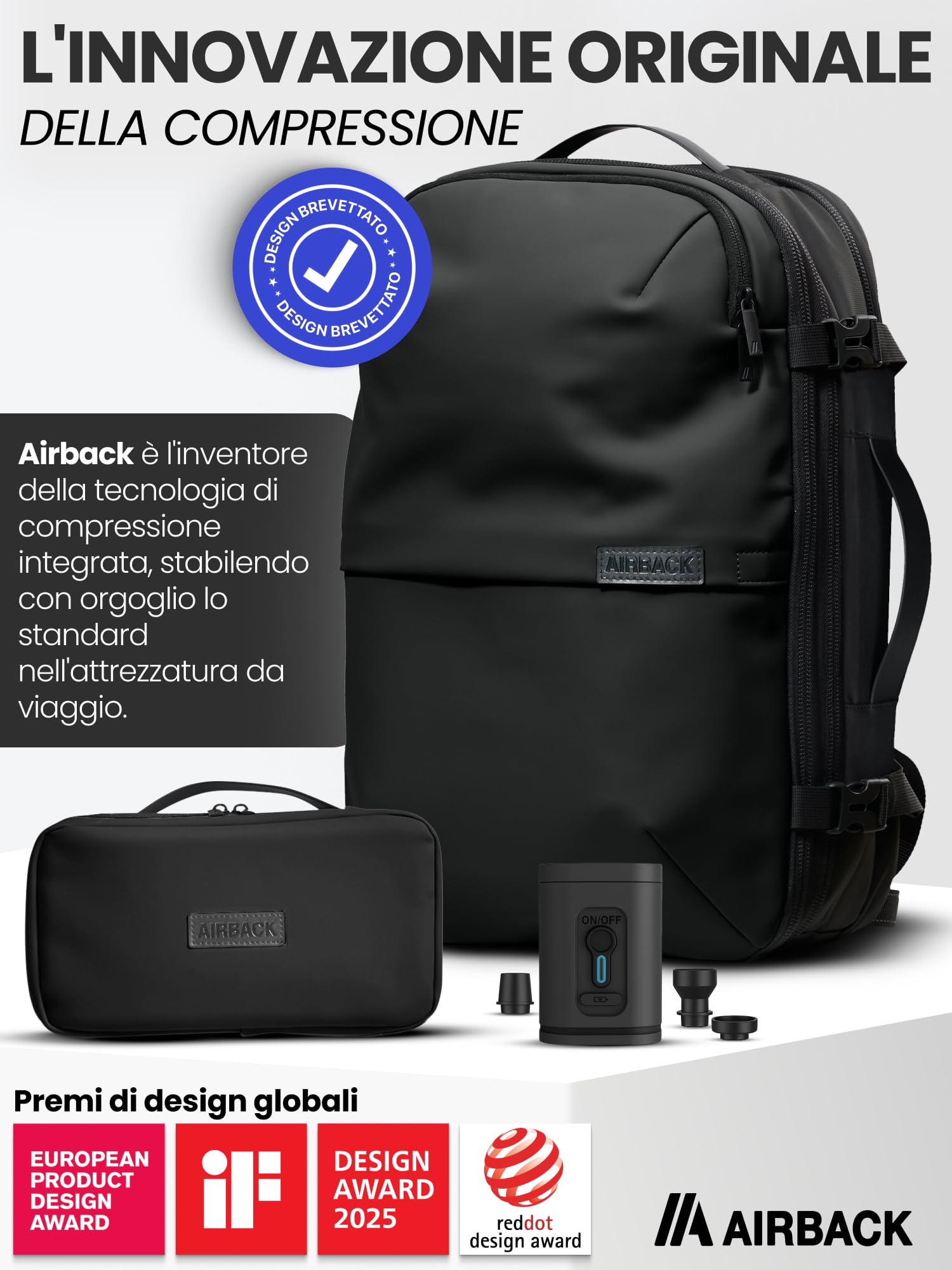 Pompa ad aria compatta Airback – Pompa elettrica portatile per vuoto, ricaricabile, potente aspirazione, accessorio da viaggio leggero per bagagli Airback