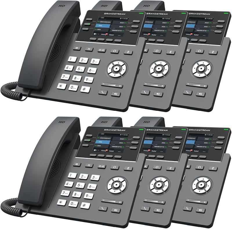 Sistema completo de telefonía IP empresarial en la nube con TWAComm GRP2613 | Incluye 1 año de servicio VoIP gratuito Funciones PBX ilimitadas, WiFi y Bluetooth y soporte en EE. UU. (paquete de 6 teléfonos)