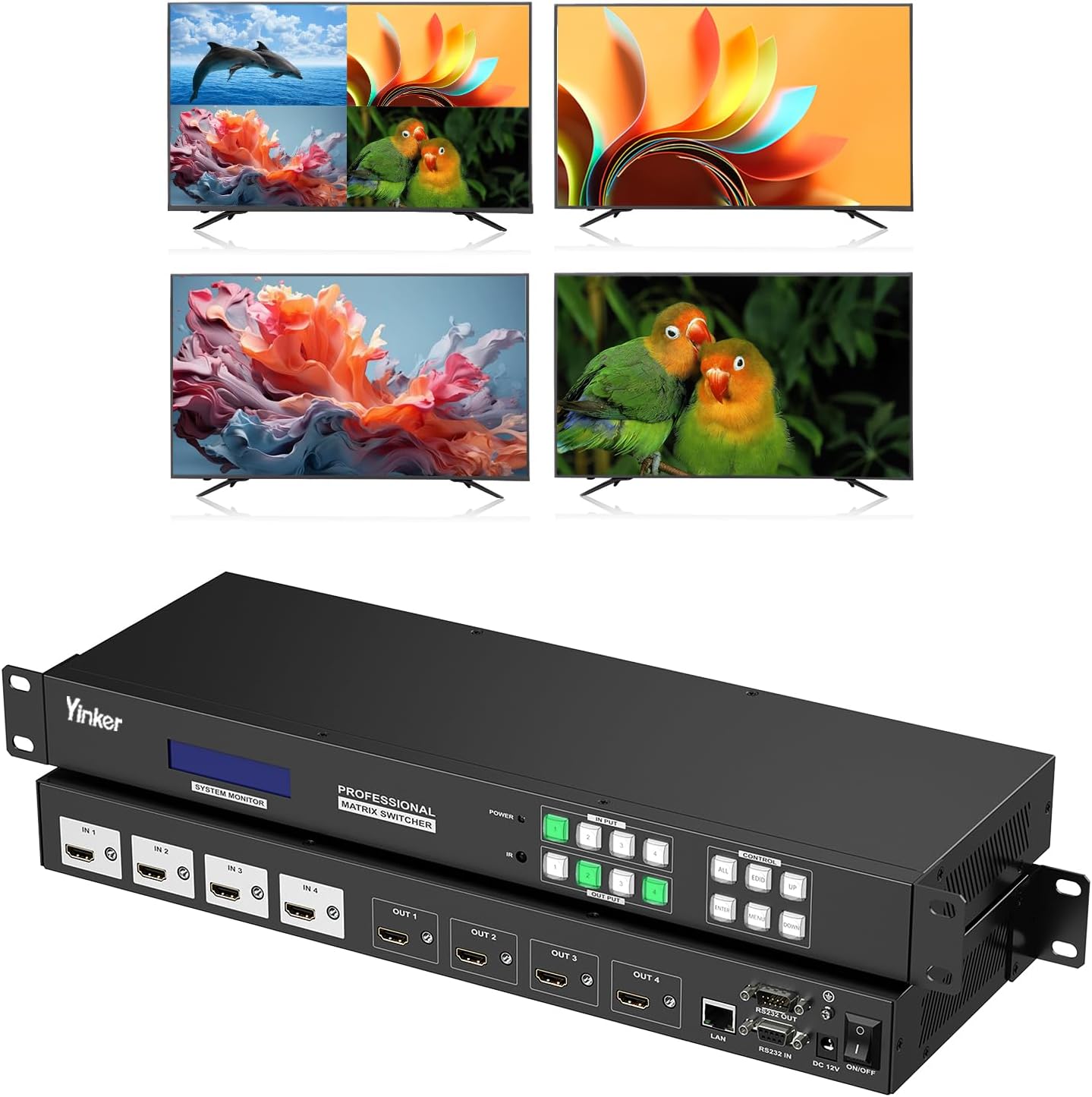 4K@30Hz 1U Rack-Mount 4x4 Seamless HDMI Matrix | 2x2 Video Wall Controller & 4x1 Multiviewer | 6 Control Web GUI & App | 16 Preset Scenes | 3.5mm Audio Embed/De-embed | HDMI 1.4 HDR HDCP EDID