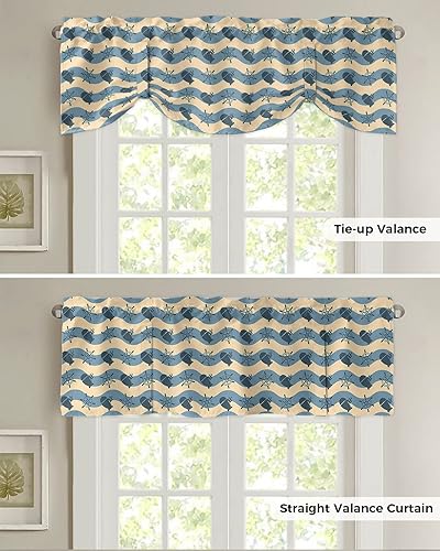 Miniatura 5 de Cenefa de amarre para ventanas, diseño náutico océano profundo con dibujos animados abstractos submarinos, cenefas con bolsillo para barra, cortinas