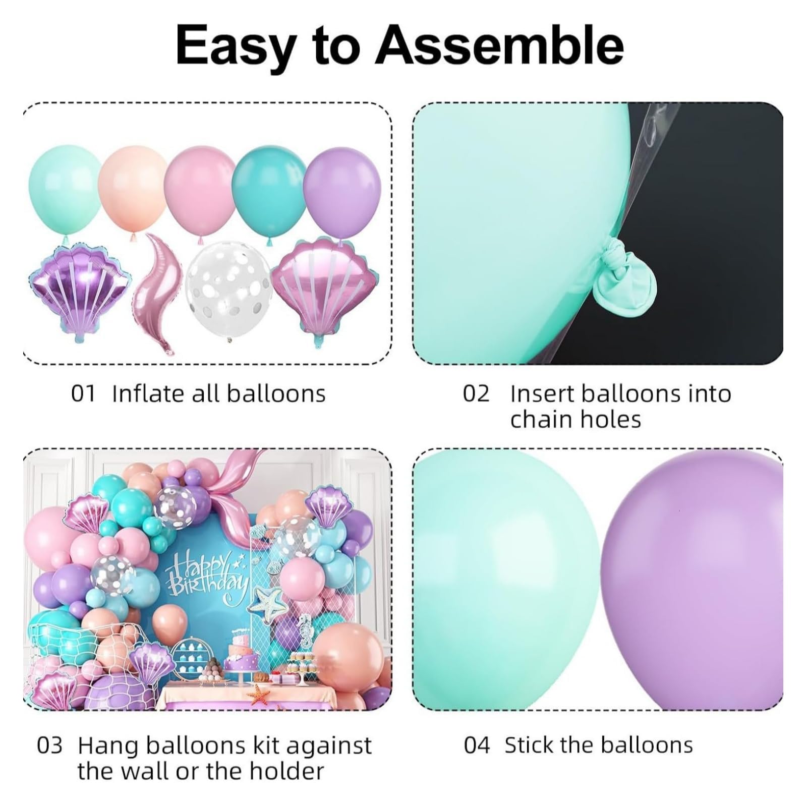 127PCS Mermaid Birthday Decorations Mermaid Balloon Arch Kit Under the Sea Balloon Garland Kit Blue Balloons Purple Balloons for Under the Sea Party Decorations — view 3