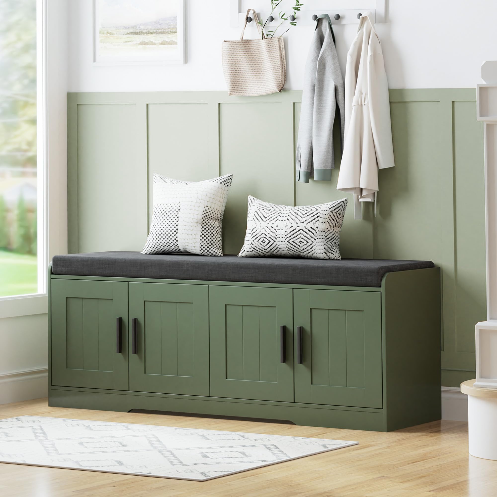 Shoe Storage Bench with Padded Seat - 4 Doors