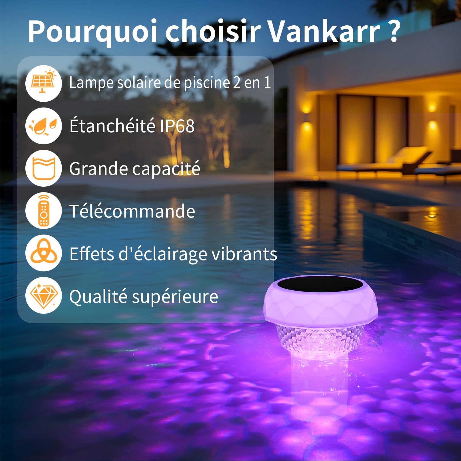 Diffuseur Chlore Piscine avec Lumière Solaire LED, Flotteur Chlore Piscine avec Télécommande, Distributeur de Chlore pour Piscine Diffuseur Spa