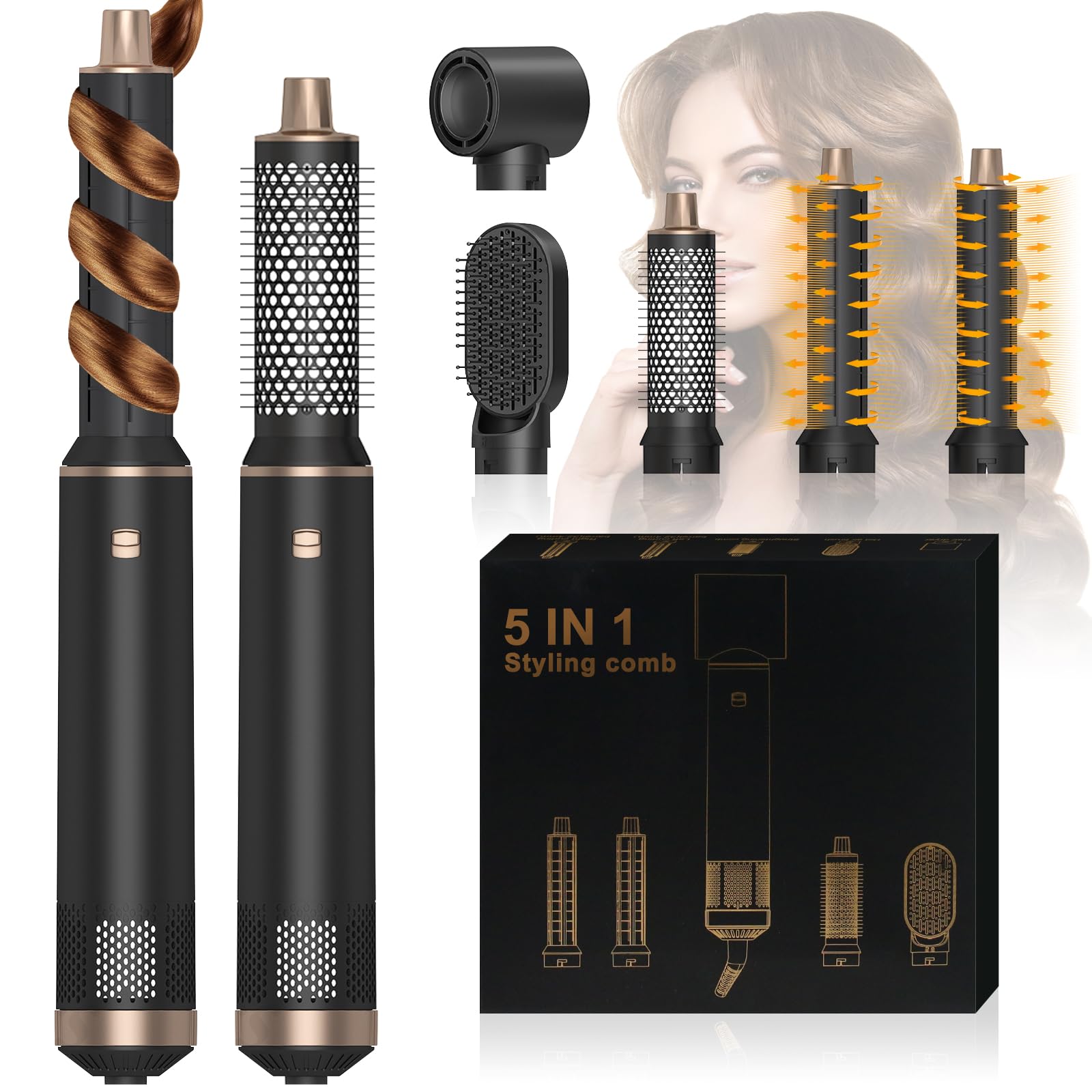 HyAdierTech Spazzola Asciugacapelli 5 in 1 Multifunzione,1000W Ferro Arricciacapelli Ioni Negativi, Air Styler, Piastra con 5 Accessori, 3 Temperature,per Asciugatura Raddrizzamento Stampaggio Volume