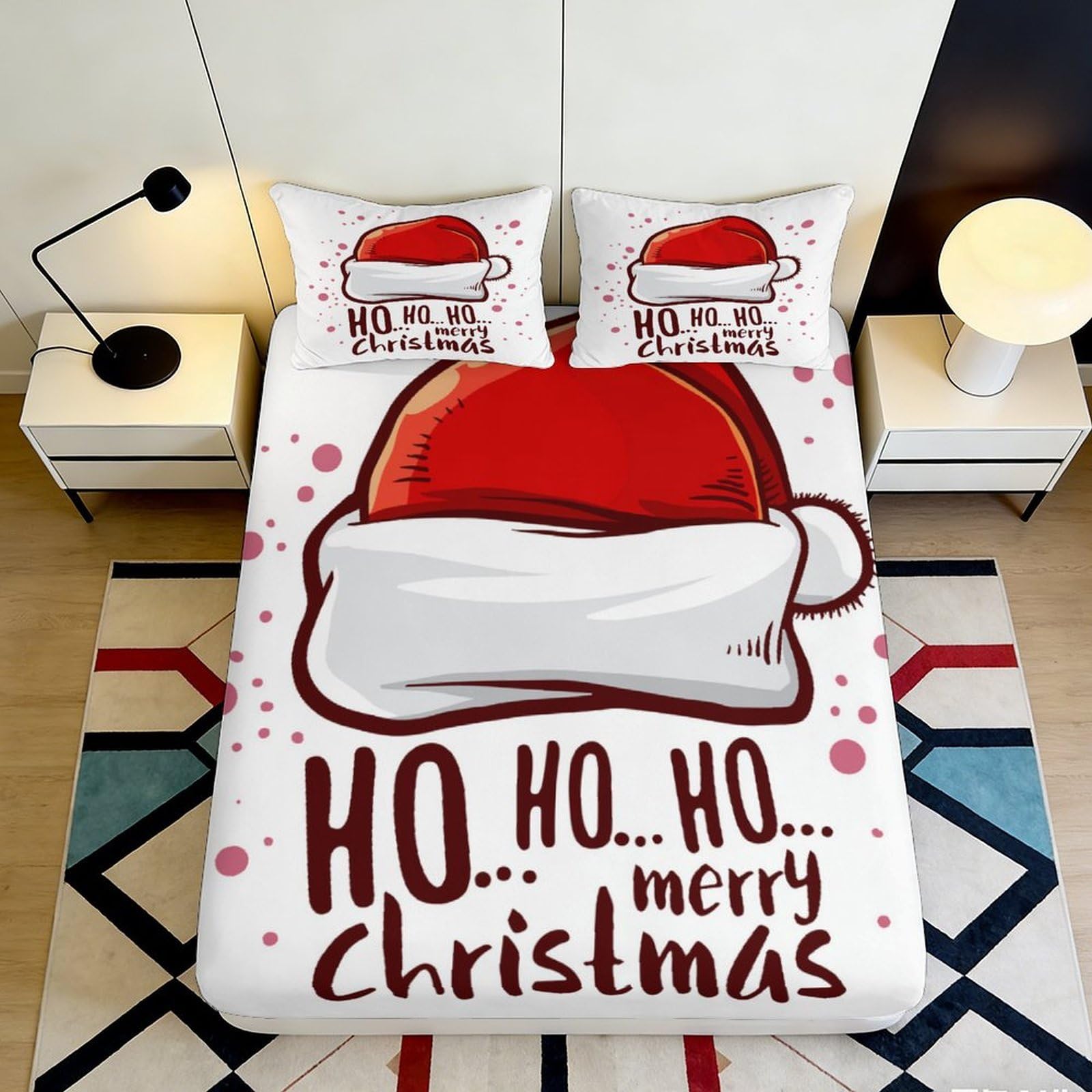 Jqzkxnhpbr Style-4 3D Printed Santa Hat Fitted Sheet Microfiber Christmas Letter Mattress Cover For Bedroom Guest Room Dorm Decor 90X200x25cm