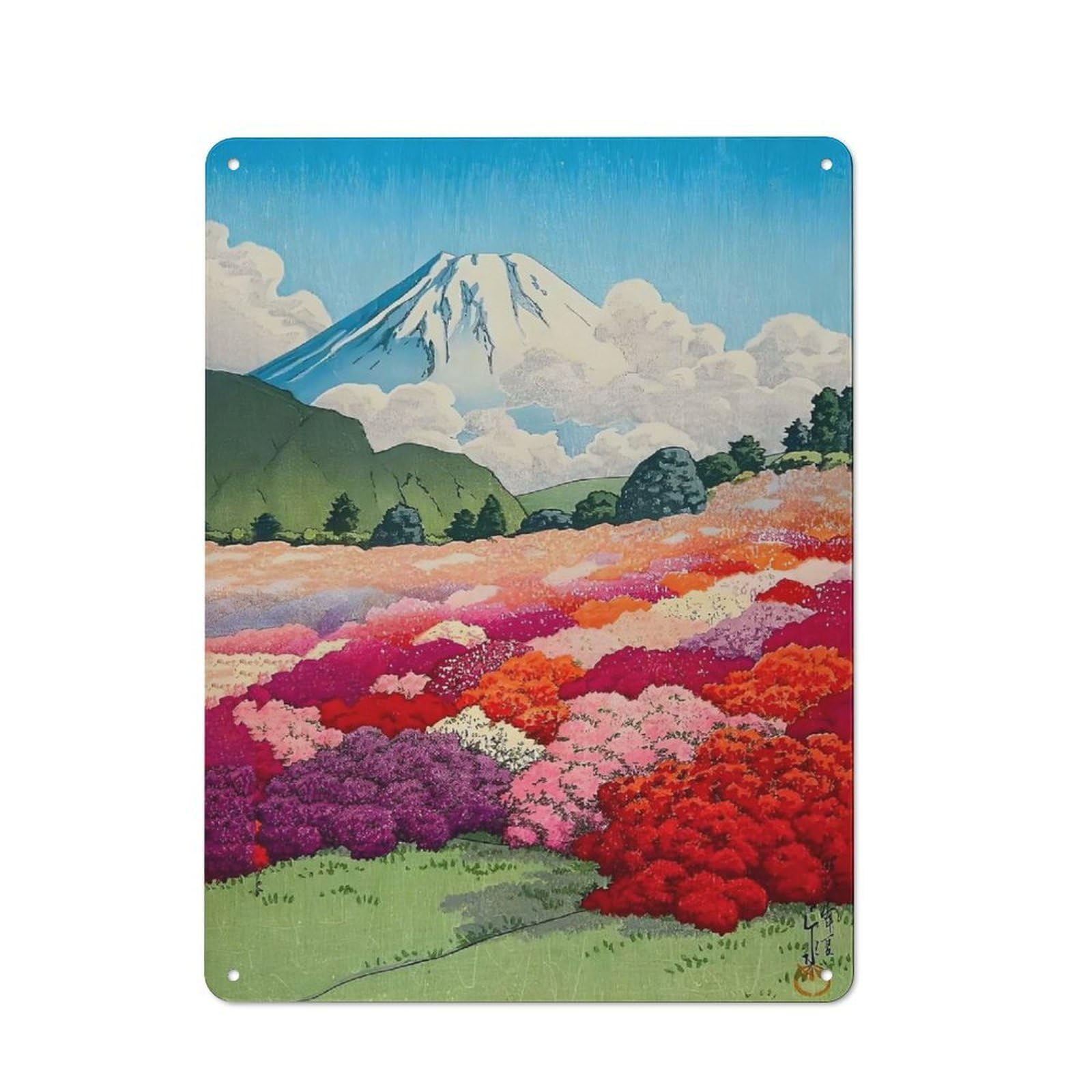 Junmoney Style-10 Ukiyo E Fuji Azalea Garden Printed Metal Sign 40X30cm For Café Or Home Bar, For Kitchen And Home Bar Decor, For Cafés, Pubs And Restaurants