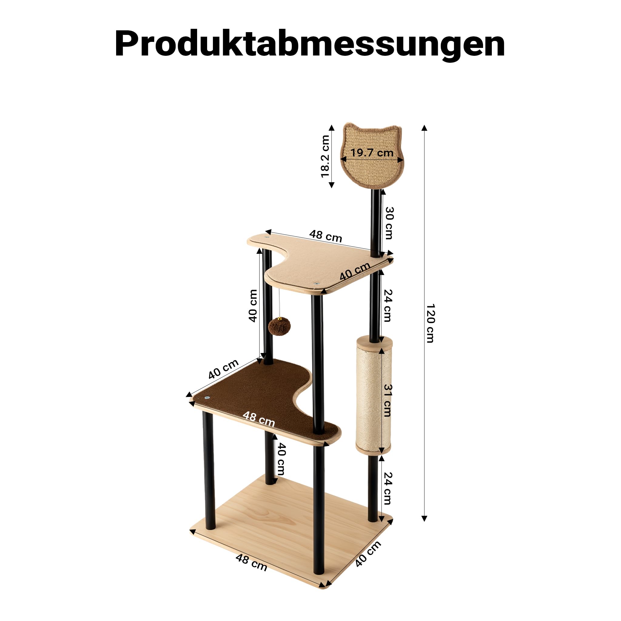 Fudajo Kratzbaum aus Metall 48 x 40 x 120 cm mit Sisal, Kratzmöbel mit Kratzbrett, Katzenbaum mit großer Liegefläche und modernem Design