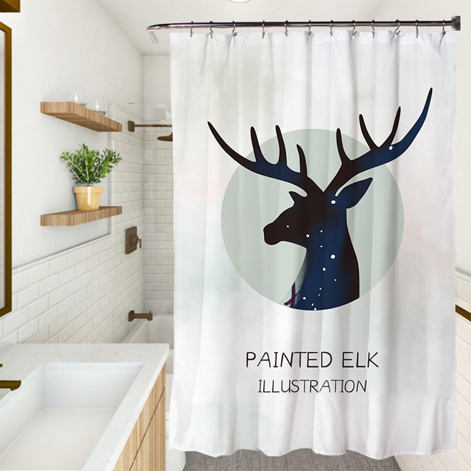 Rideaux de Douche sur Mesure 170 x 240 cm Personnalisable, Lavable en Machine, Lesté, Séchage Rapide, avec des Crochets Rideau de Douche Tissu Rideaux Salle de Bain, Wapiti