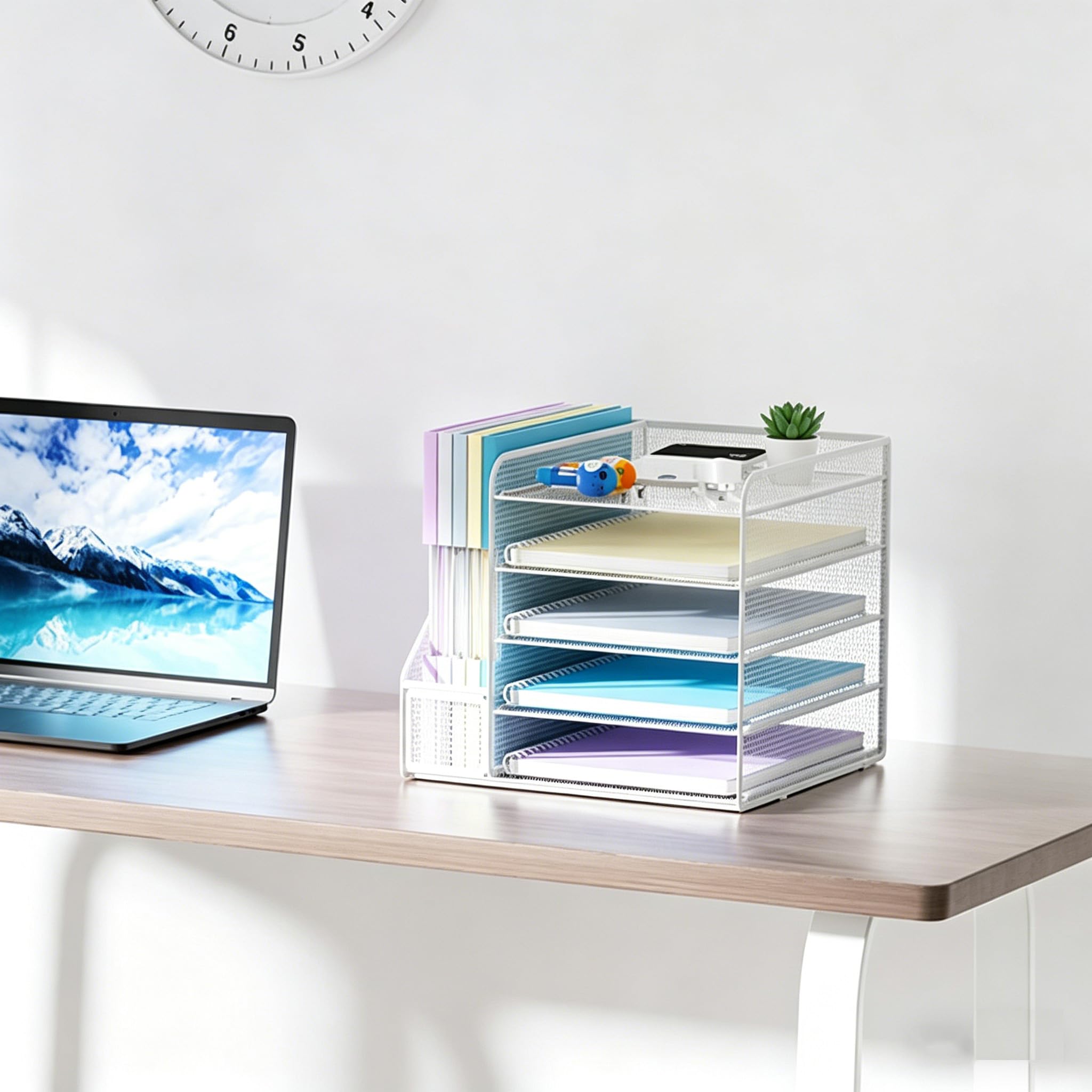 Marbrasse Schreibtisch Organizer und Büro Zubehör,5-Tier Briefablage,Mesh Büro Organizer für Schreibtischzubehör & Ablage(weiß)