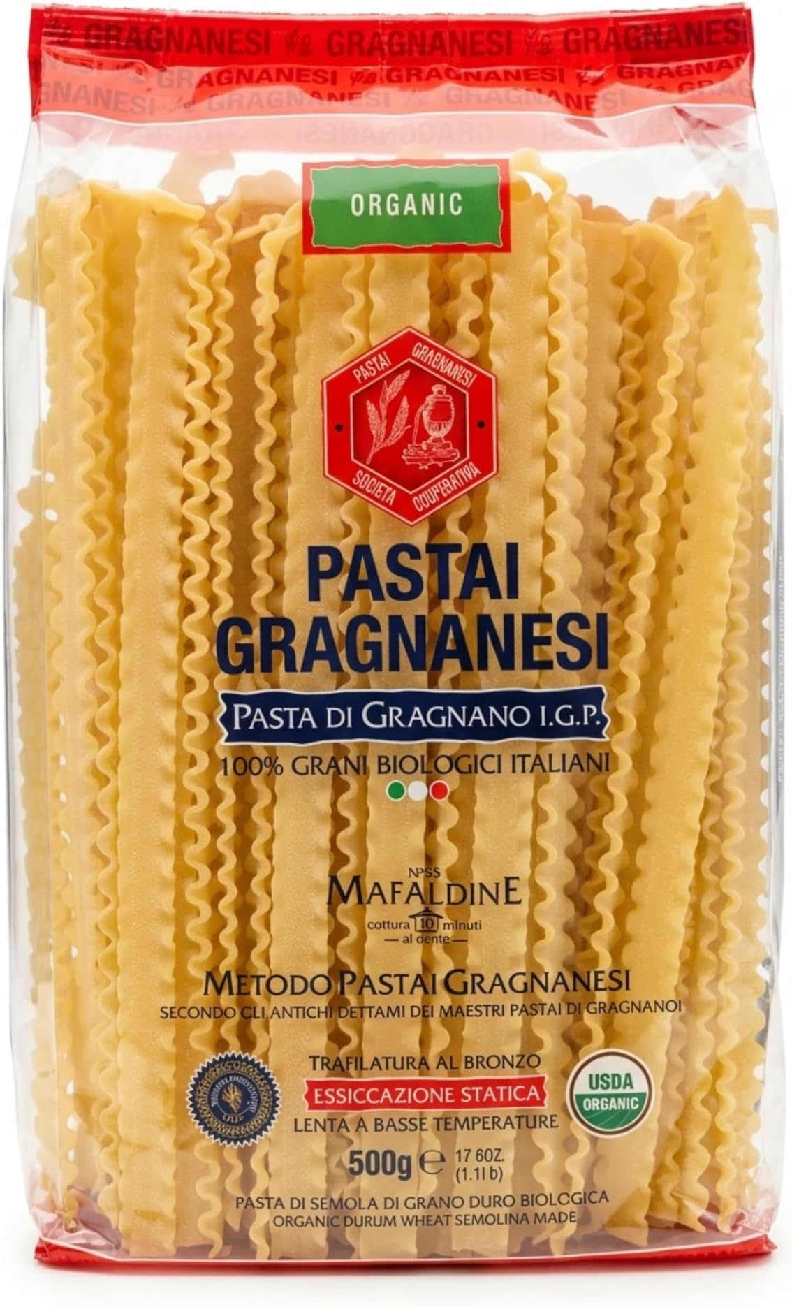 Pastai Gragnanesi Mafaldine Pasta di Gragnano I.G.P. – Organic Bronze Italian Pasta, Reginette Shape, Premium Pasta Imported from Italy – 17.6 oz (500g)