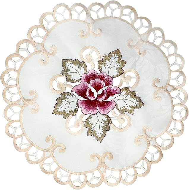 EQLEF® 4 pcs of Lace Embroidered Cutwork Round Doilies Placemats Vase Pads (11.8''* 11.8" (30*30cm))
