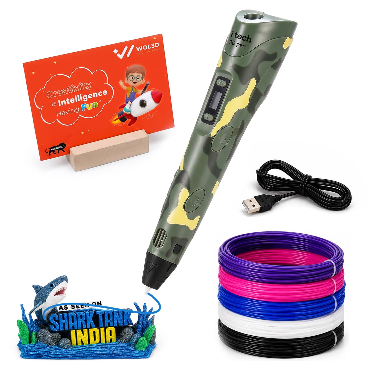 WOL3D iTech Military Magic 3D Pen with 5 in 1 PLA Filament Refills 5 Metre Each - OLED Display, Adjustable Speed & Temperature Control, USB Powered 3d Printing Pen for Kids, Adults, DIY Art & Crafts-picture-23