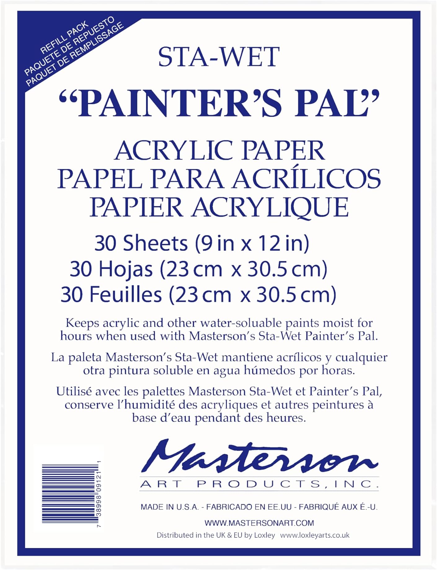 Masterson Sta-Wet Painter’s Pal Palette Acrylic Paper Refill 30 Sheets