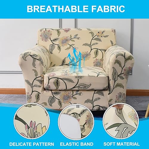 Miniatura 2 de Funda impermeable para sofá con estampado de 2 piezas, funda elástica para sillón con funda de cojín de sofá, lavable, protector de muebles para