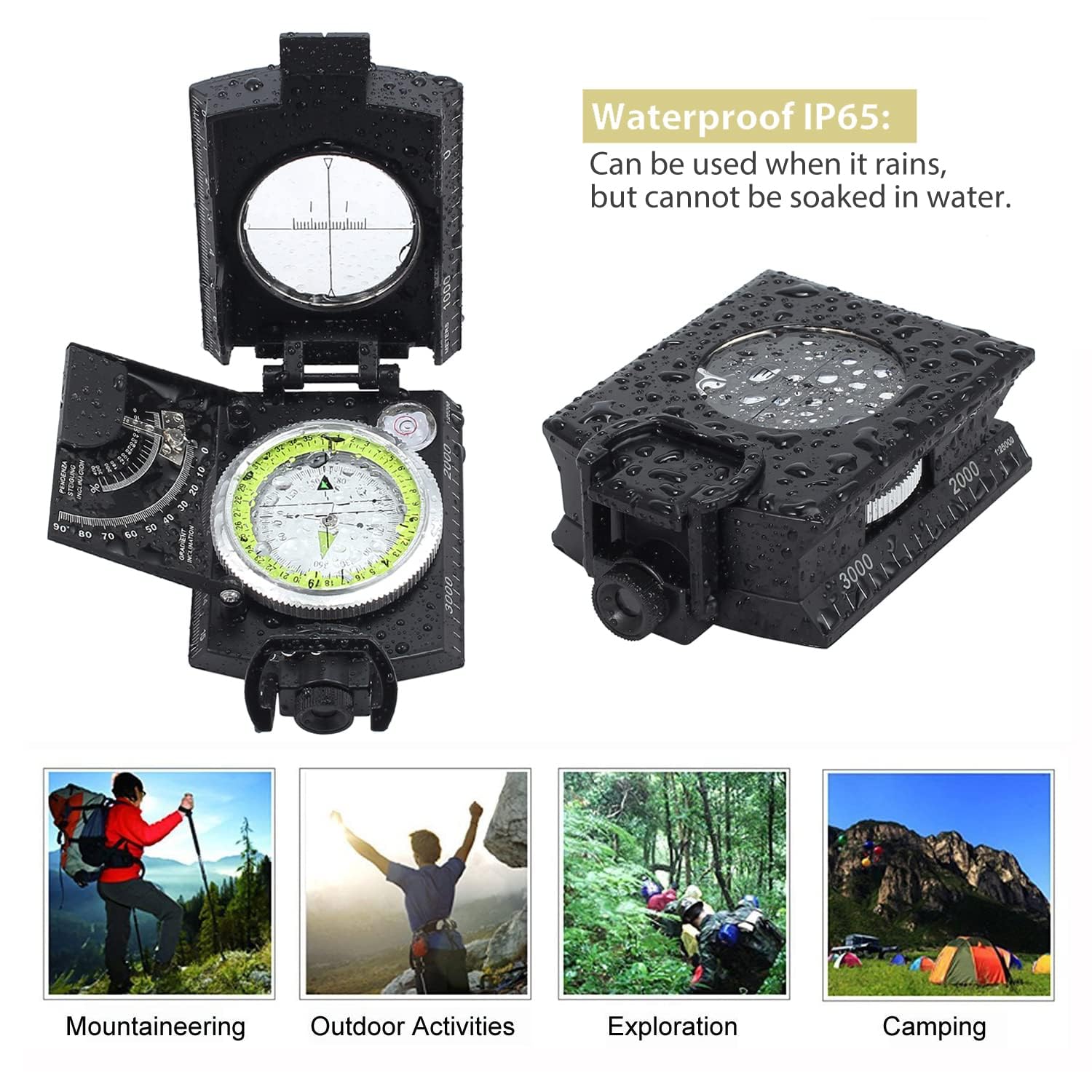 Brújula Militar Profesional, Brújula Metálica Resistente Al Agua IP65 Brujula Fluorescente Con Clinometro Y Bolsa De Transporte Para Aventura Camping Y Orientacion 86836475